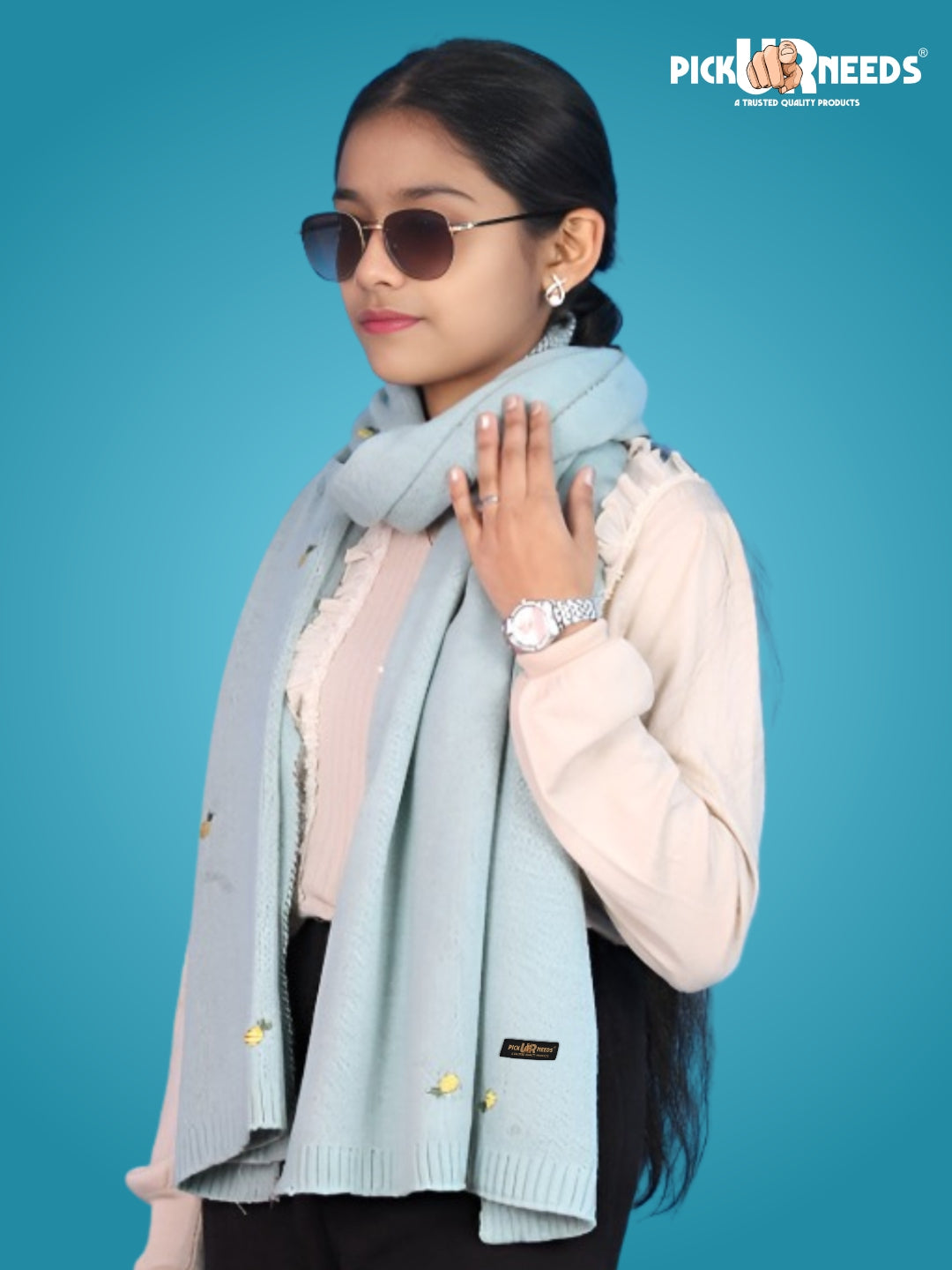 Pick Ur Needs Women's Knit Shawl Wrap with Border Soft, Warm & Lightweight Winter Stole Elegant Tan Bordered Scarf for Girls