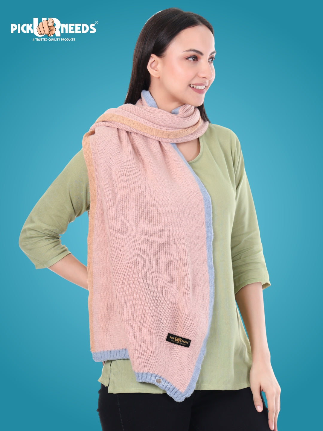 Pick Ur Needs Women's Knit Shawl Wrap with Border Soft, Warm & Lightweight Winter Stole Elegant Tan Bordered Scarf for Girls