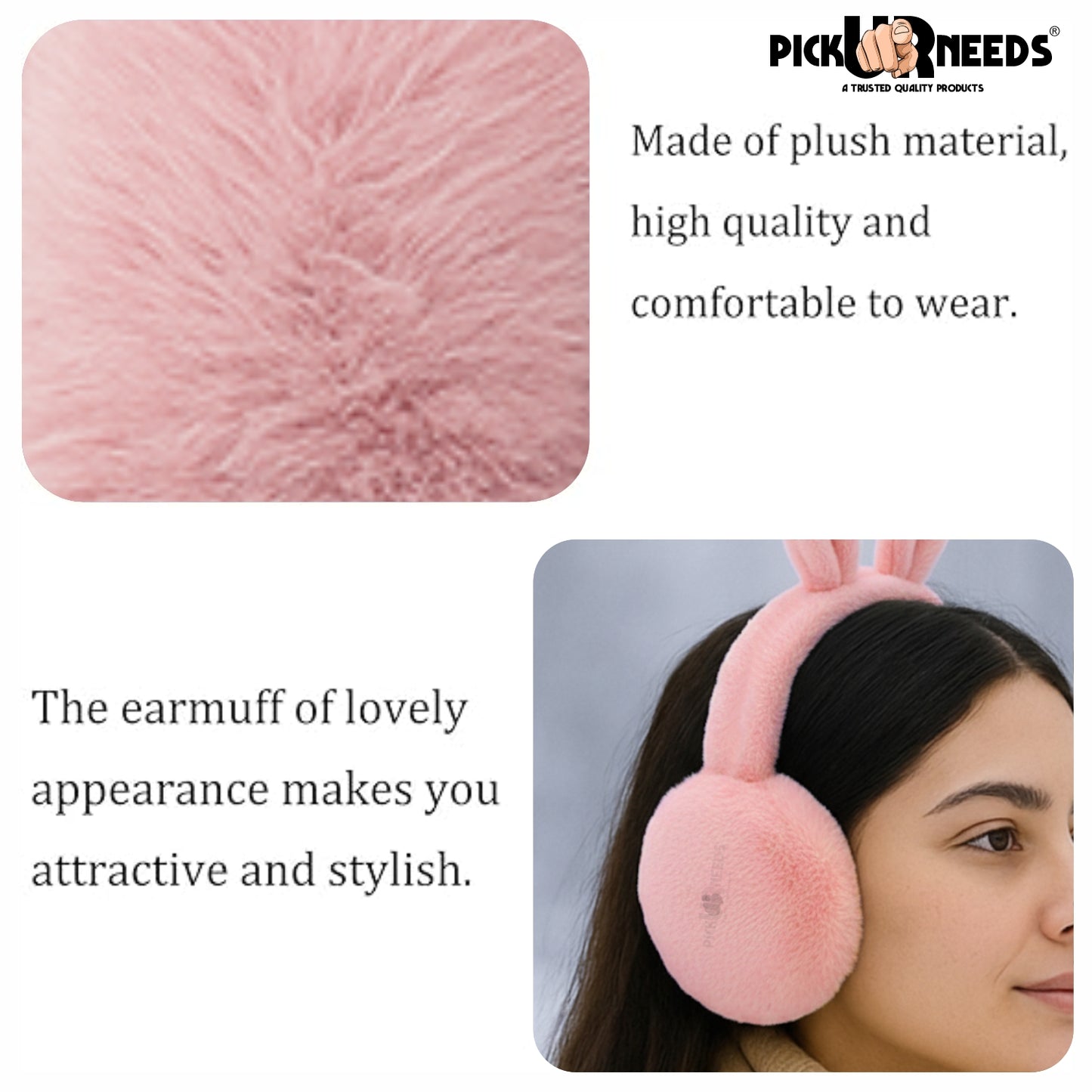Pick Ur Needs Plush Earmuffs for Women & Girls with Stone Detail – Foldable Ultra-Soft Ear Warmers, Lightweight Winter Ear Muffs, Warm & Comfortable Cold Weather Accessory