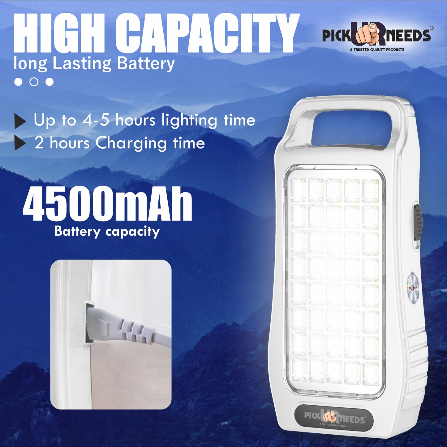 Pick Ur Needs 50W Rechargeable Emergency Light With 40 SMD Big LED 4500mAh Long Battery Backup 8 hrs Lantern Emergency Light