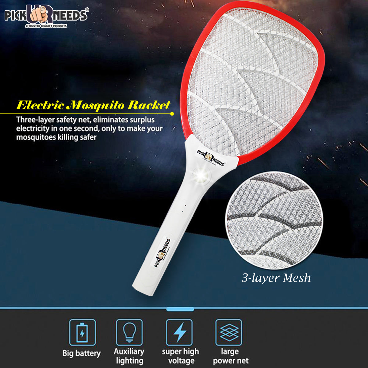 Pick Ur Needs Mosquito Racket Bat Rechargeable Anti Electric Insect Killer Racquet Bat | Fly Swatter with USB Charging