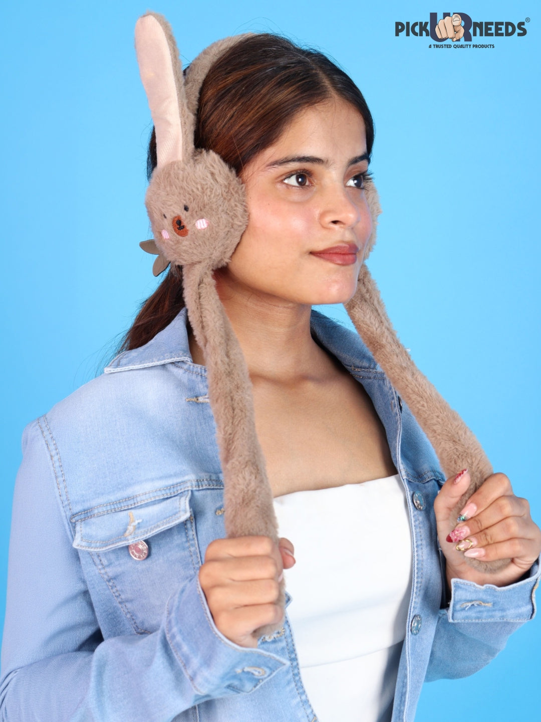 Pick Ur Needs Plush Bunny Cute Earmuffs for Girls & Women with RGB LED Lights,Ultra Soft Warm Winter Moving Flapping Ears Muffs