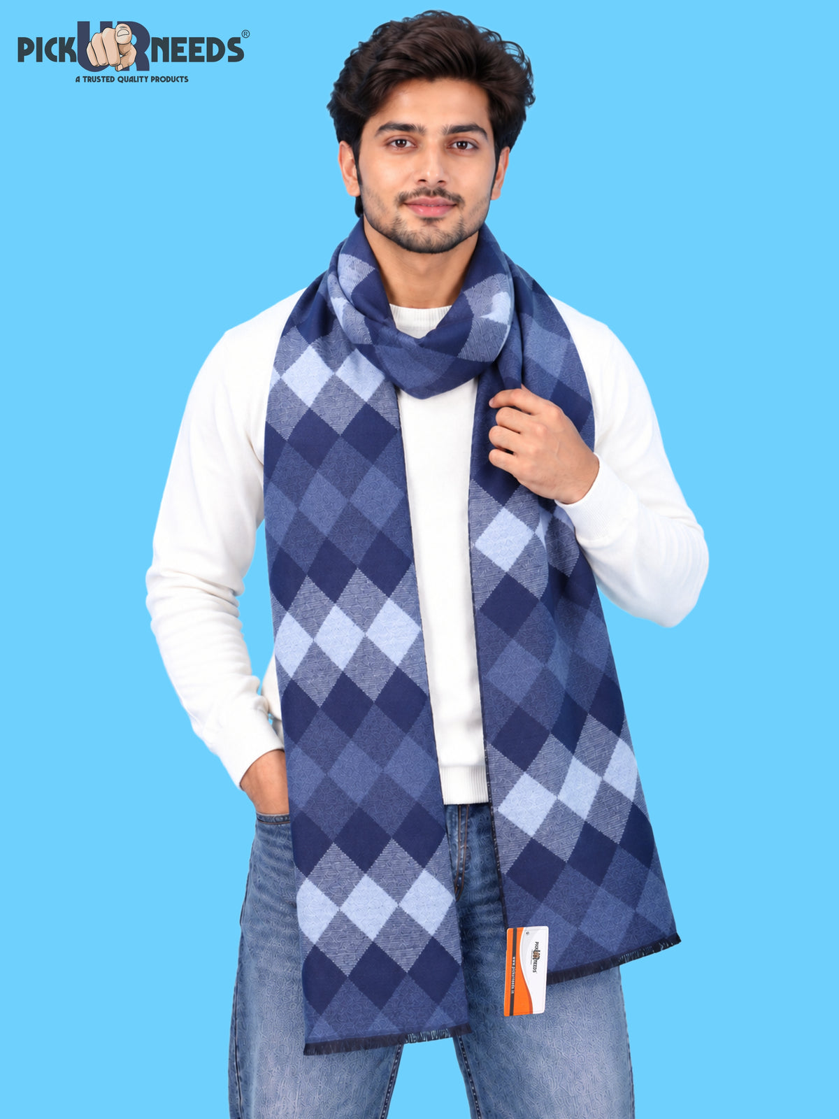 Pick Ur Needs Premium Winter Muffler for Men & Boys Soft & Warm Checkered Design Woolen Style Scarf Stylish Long Neck Wrap for Winter Wear