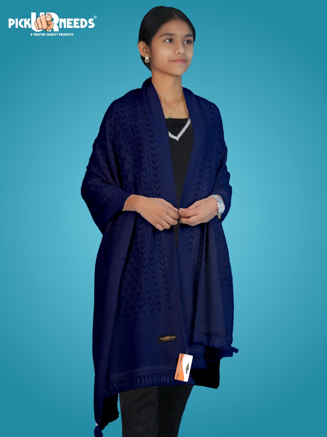 Pick Ur Needs Women’s Premium Knitted Winter Soft Shawl Woolen Warm Stole with Elegant Lace Pattern & Tassels For Girls