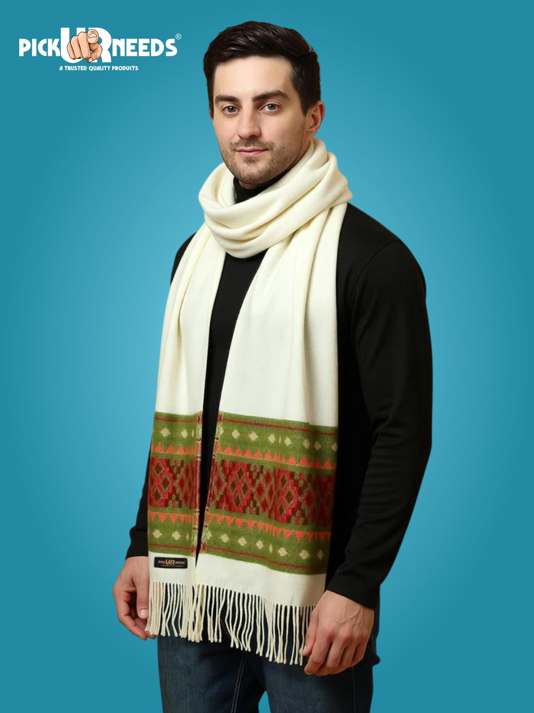 MHAX Winter Traditional Premium Muffler Woven Border Design For Men & Boys Soft Warm Neck Scarf with Fringed Tassels