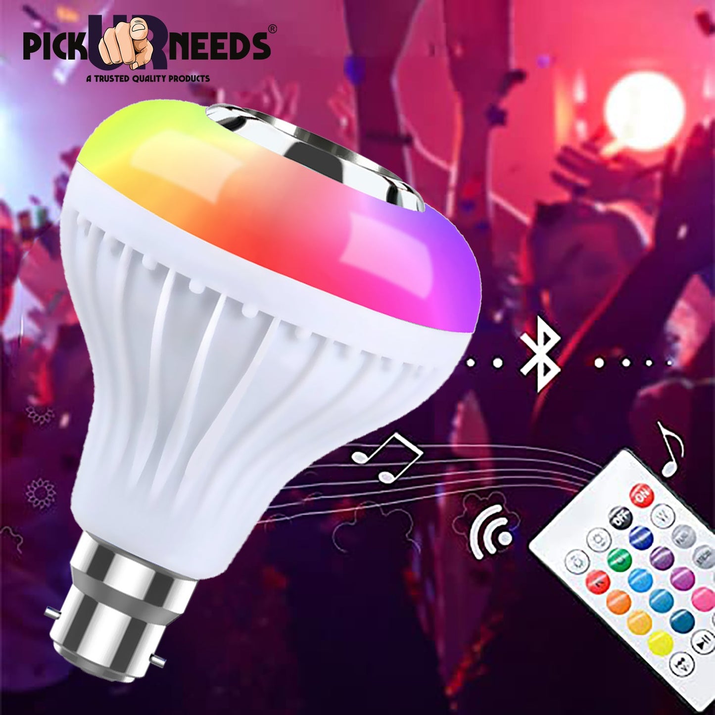 Pick Ur Needs Bluetooth Speaker Smart Lighting Music Bulb Color Changing with Remote Control (Pack of 2)