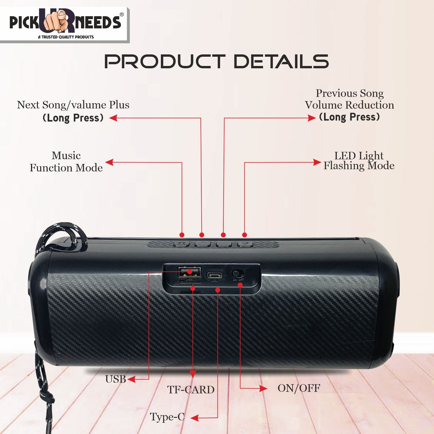 Pick Ur Needs Rechargeable Wireless Bluetooth Speaker Support TF Card/USB Device RGB Disco Light 2 Side Loud Speaker with Extra Bass