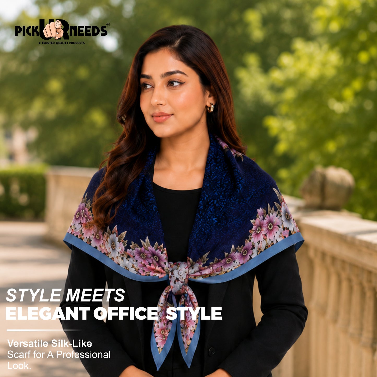 Pick Ur Needs Premium Summer Satin Silk Floral Printed Scarf for Womens & Girls Neck, Head, Shoulder Wrap Stole