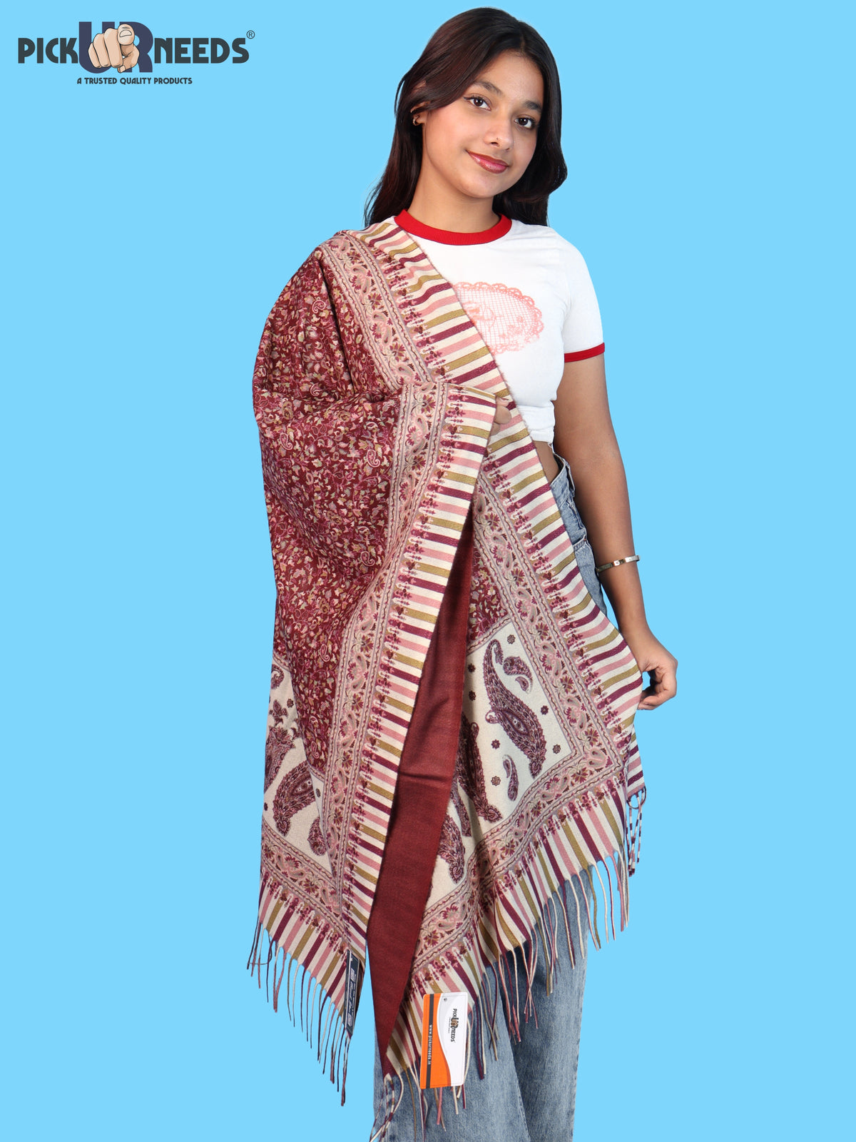 Pick Ur Needs Women Winter Shawl & Muffler Soft Warm Floral Paisley Printed Stole with Tassels Stylish Lightweight Neck Wrap Scarf for Women & Girls