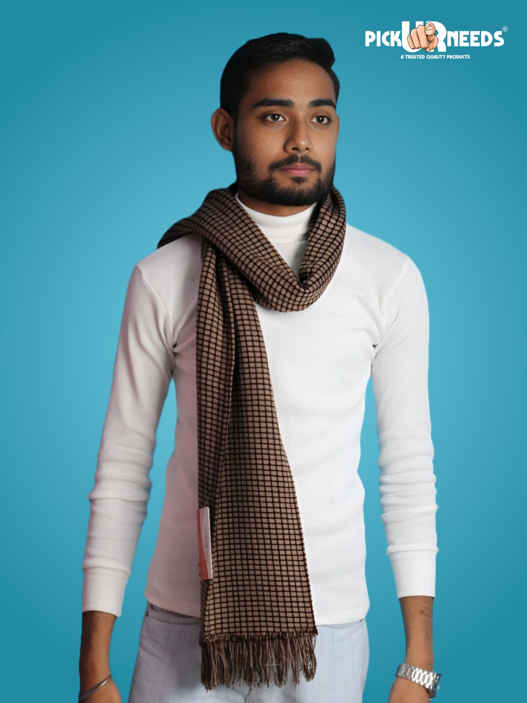 Pick Ur Needs Premium Winter Muffler Soft Warm Woolen for Men Scarf with Stylish Check Pattern Long & Comfortable Cold Weather Neck Wrap