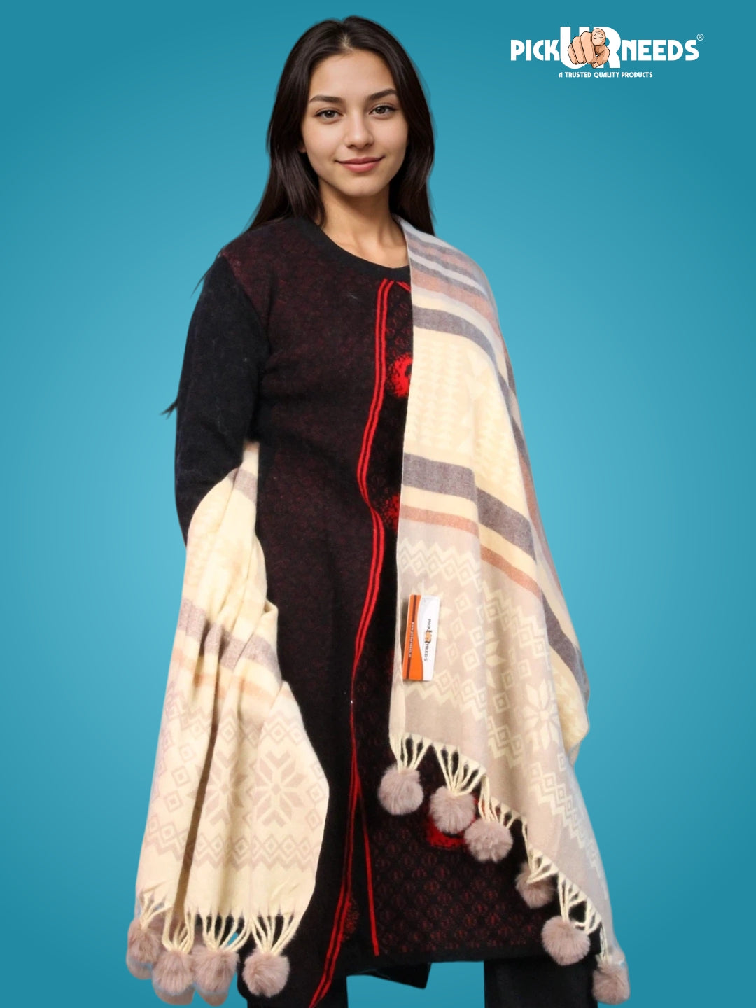 Pick Ur Needs Women's Soft Winter Shaw Warm Wool Blend Wrap  Stylish Tassel Stole