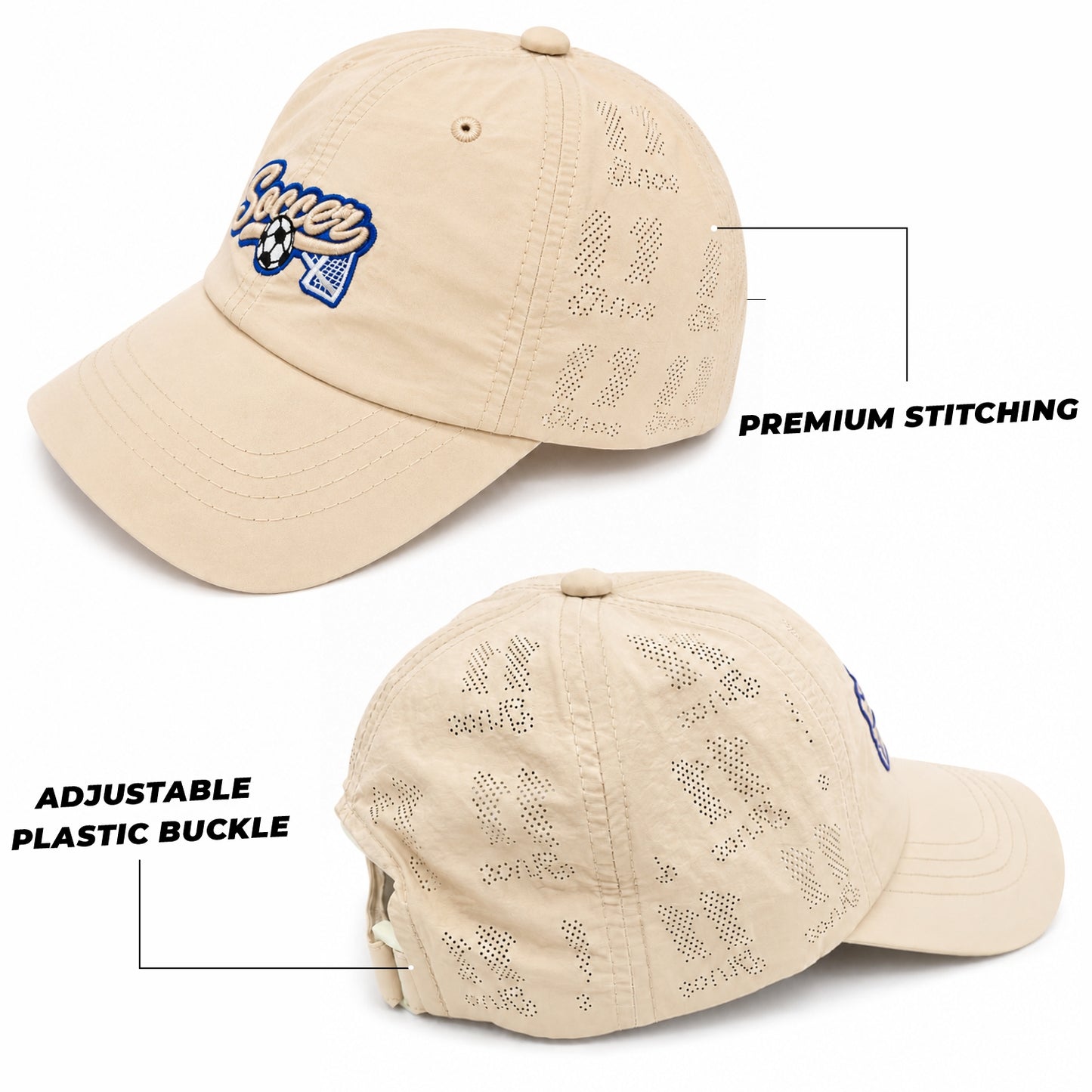 Pick Ur Needs Soccer Embroidered Performance Baseball Cap for Kids & Teens – Breathable Sun Protection Sports Hat, Adjustable Lightweight Soccer Caps