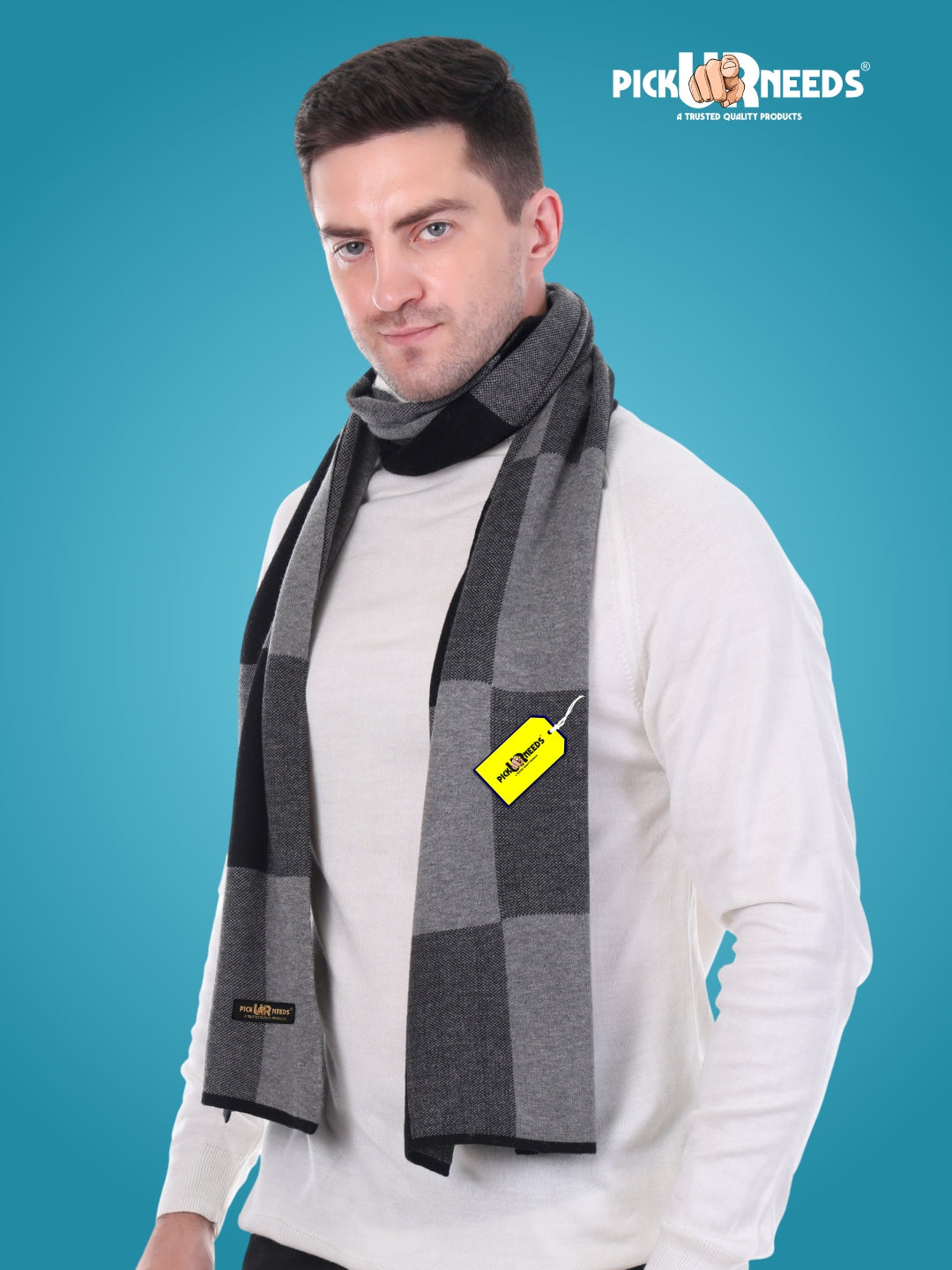Pick Ur Needs Men’s Woolen Muffler Stylish Checked Soft & Warm Wool Blend Winter Scarf Hand Washable Neck Wrap