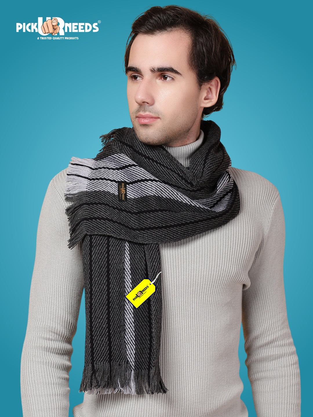 Pick Ur Needs Premium Men's Warm And Stylish Woolen Muffler With Multicolour Stripes And Stylish Tussles Ends