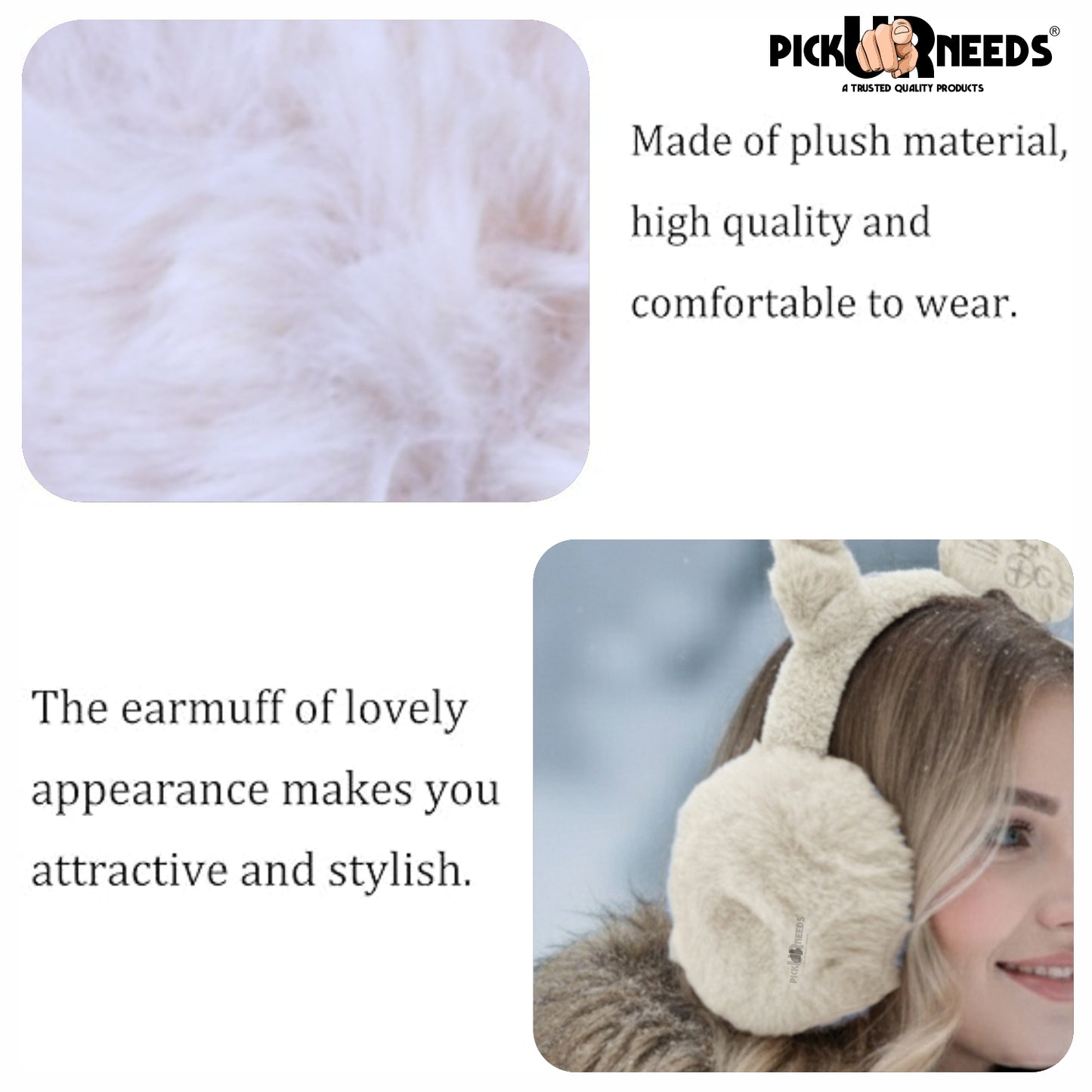 Pick Ur Needs Cute Cat Ear Muffs for Women & Kids – Foldable Ultra-Soft Winter Earmuffs, Lightweight Plush Ear Warmers