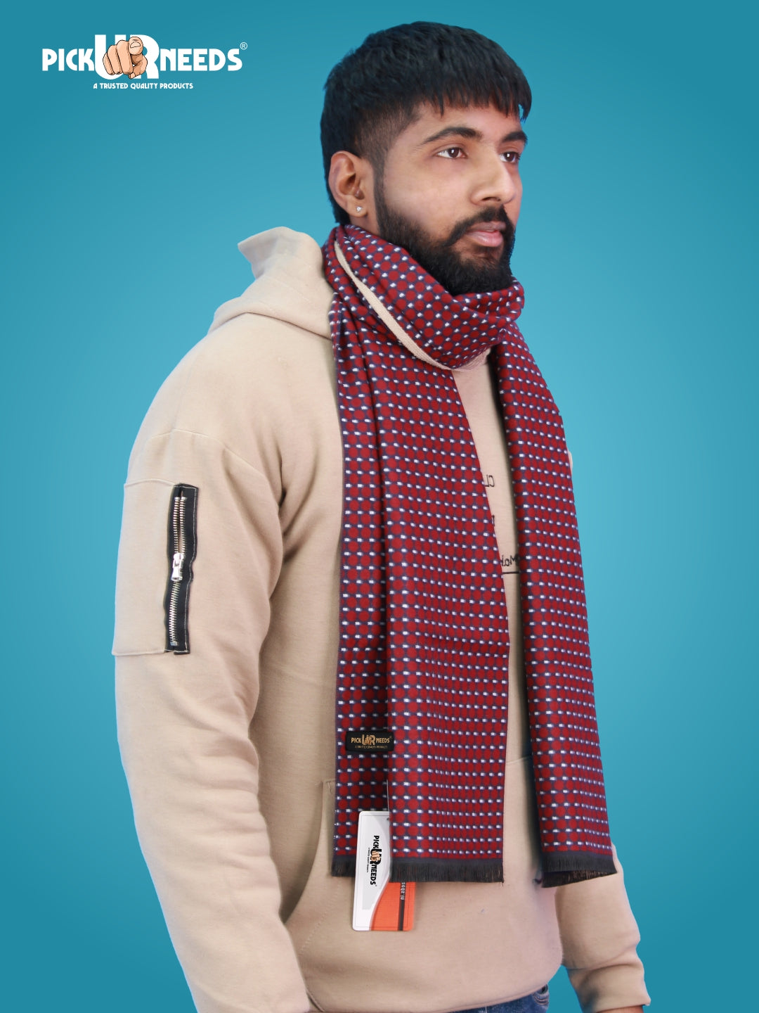 Pick Ur Needs Wool Blend Muffler for Men Soft Winter Scarf with Elegant Checks All-Day Comfort