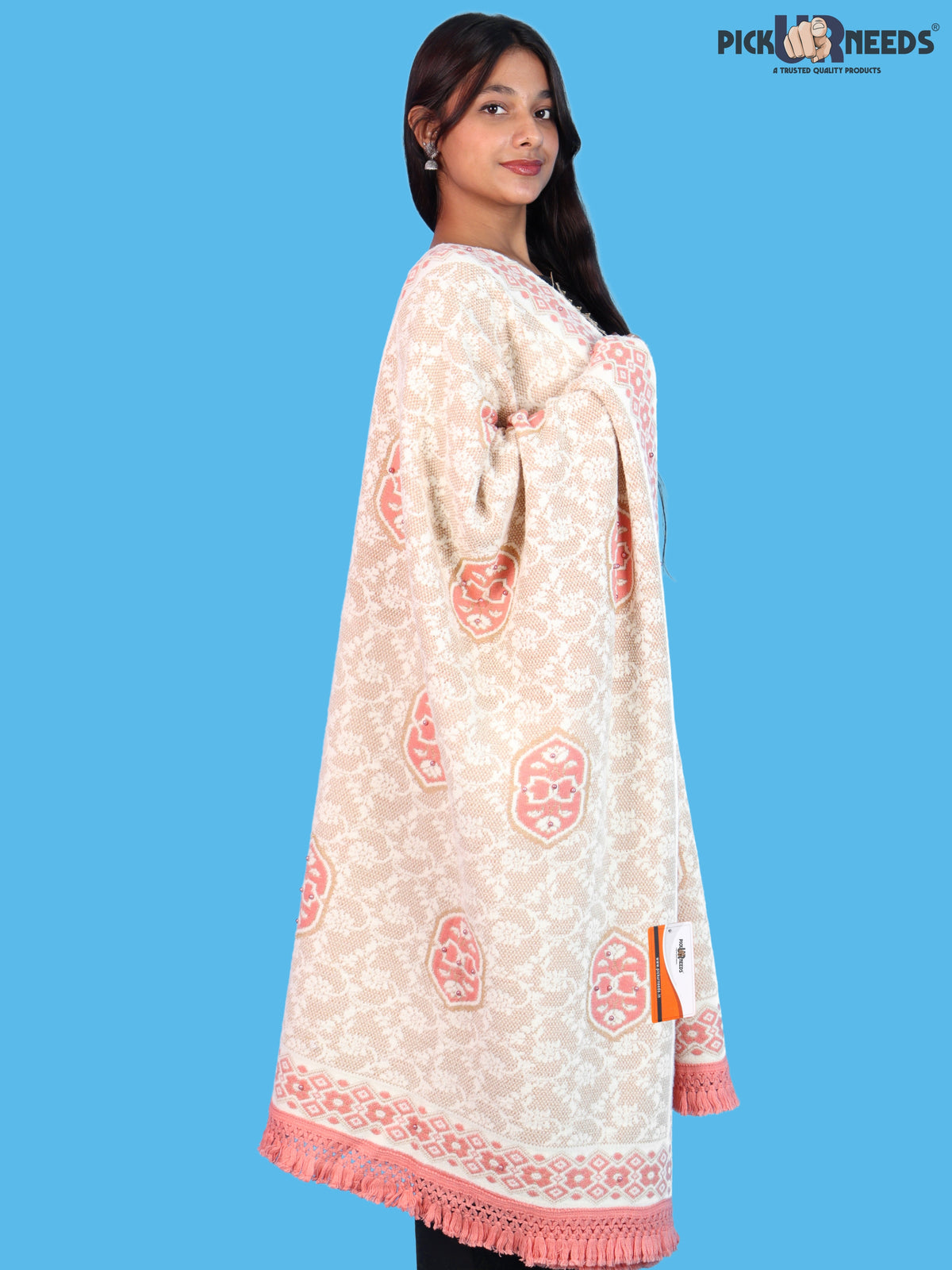 Pick Ur Needs Printed Women’s Woolen Shawl with Elegant Floral Pattern & Fur Border