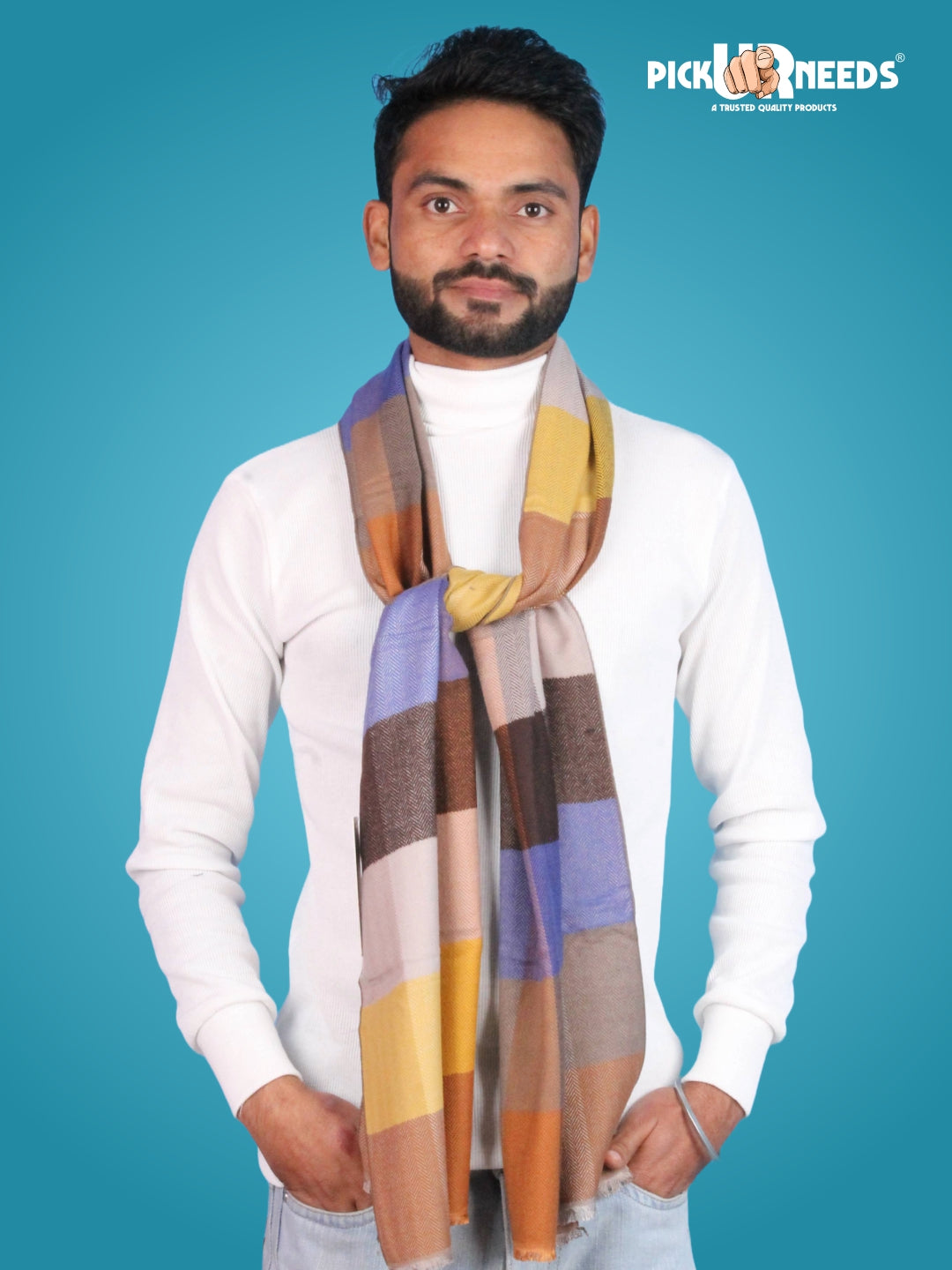 Pick Ur Needs Premium Winter Muffler for Men Soft Wool-Blend Checked Scarf Warm, Lightweight & Stylish Muffler for Office, Casual & Outdoor Wear