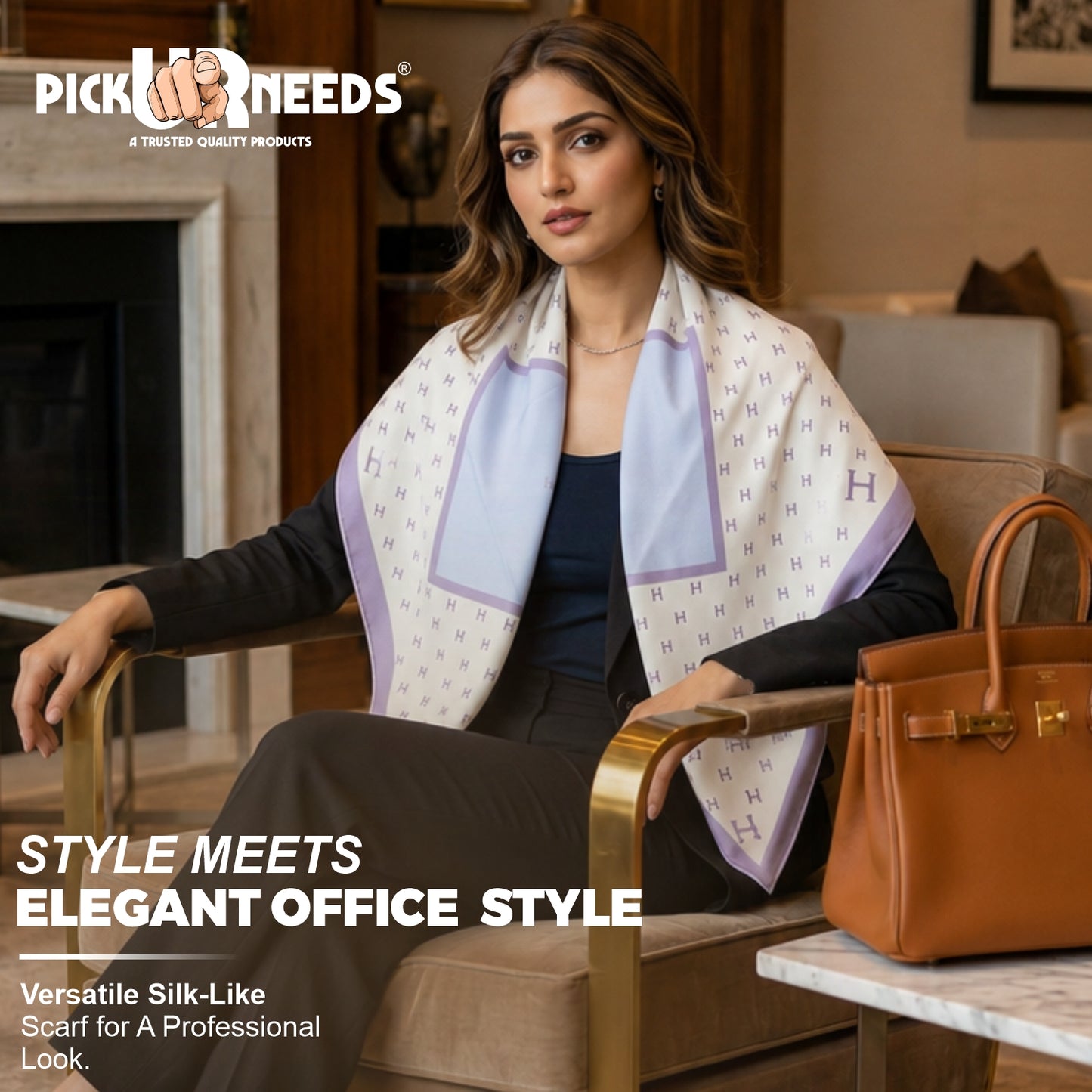 Pick Ur Needs Elegant Womens Premium Printed Satin Silk Feel Square Neck & Head Girls Scarf