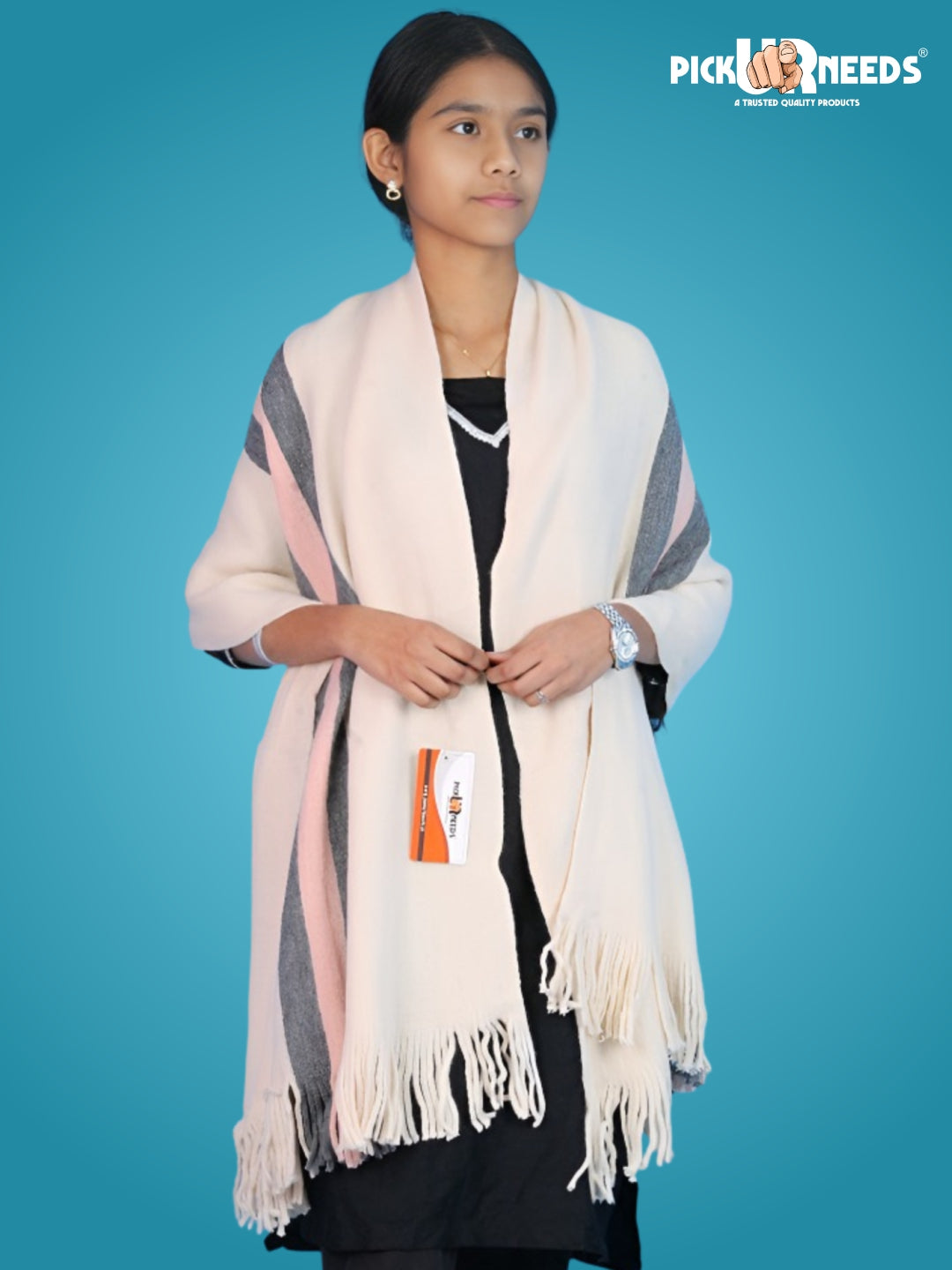 Pick Ur Needs Women's Knit Shawl Wrap with Border Soft, Warm & Lightweight Winter Stole Elegant Tan Bordered Scarf for Girls