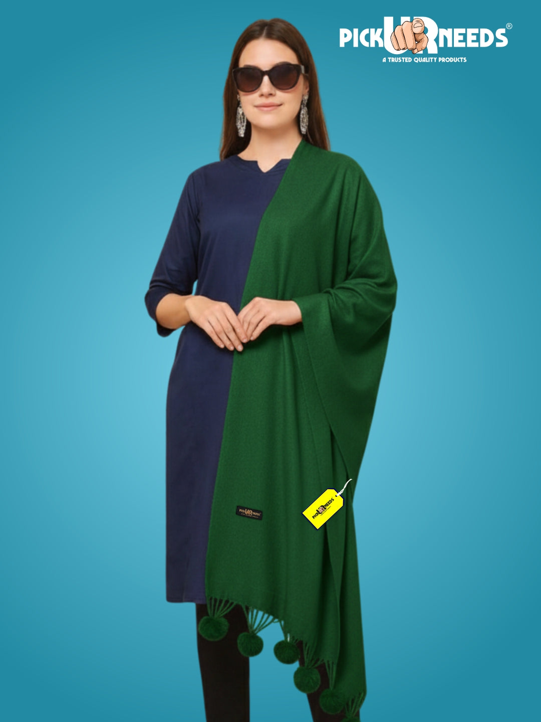 Pick Ur Needs Premium Women’s Wool Blend Scarf Soft Woolen Shawl Winter Stole with Tassels & Pom Poms