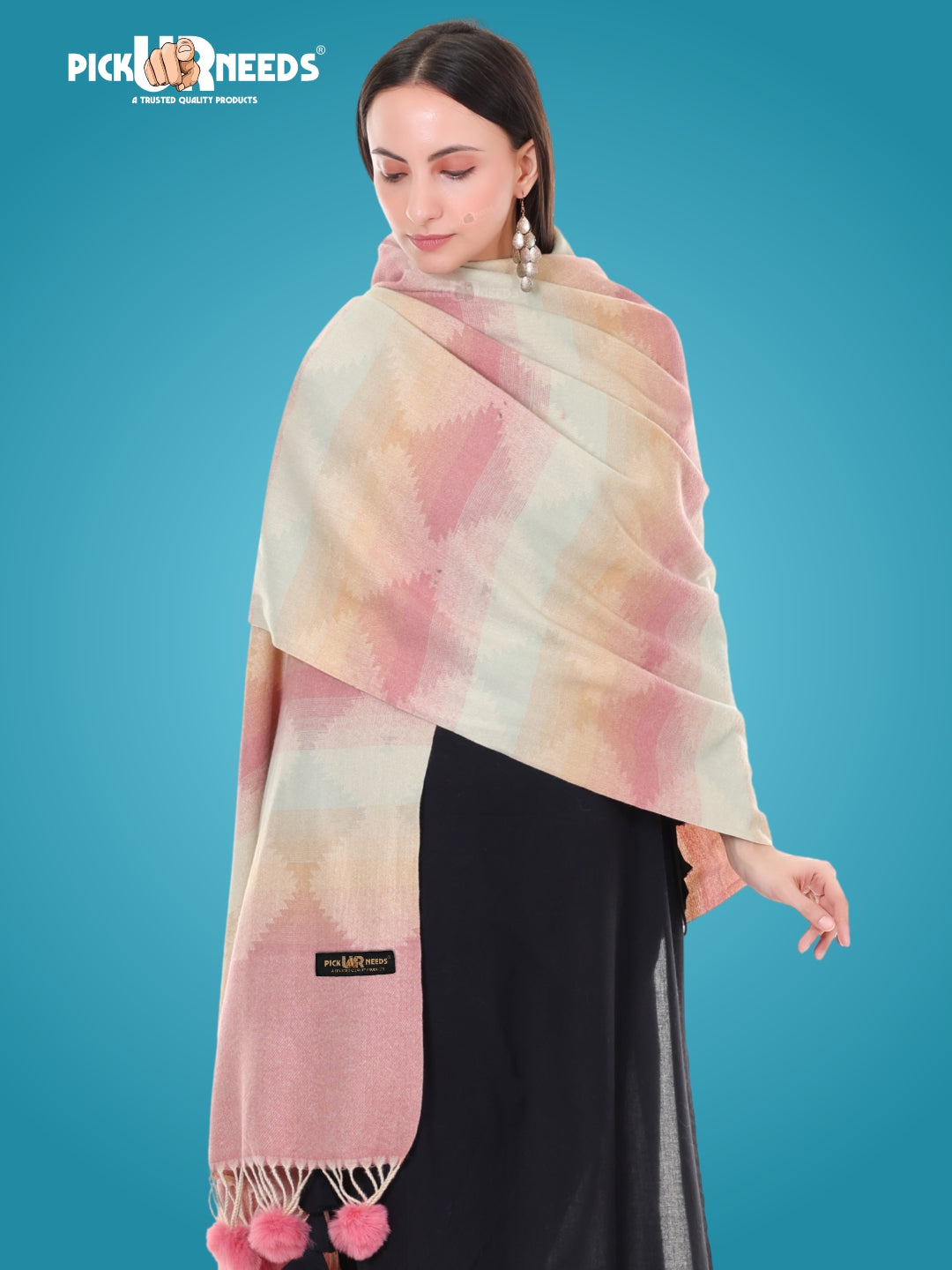 Pick Ur Needs Women’s Soft Woolen Shawl Premium Warm & Breathable Winter Stole  Elegant Striped Design with Tassels
