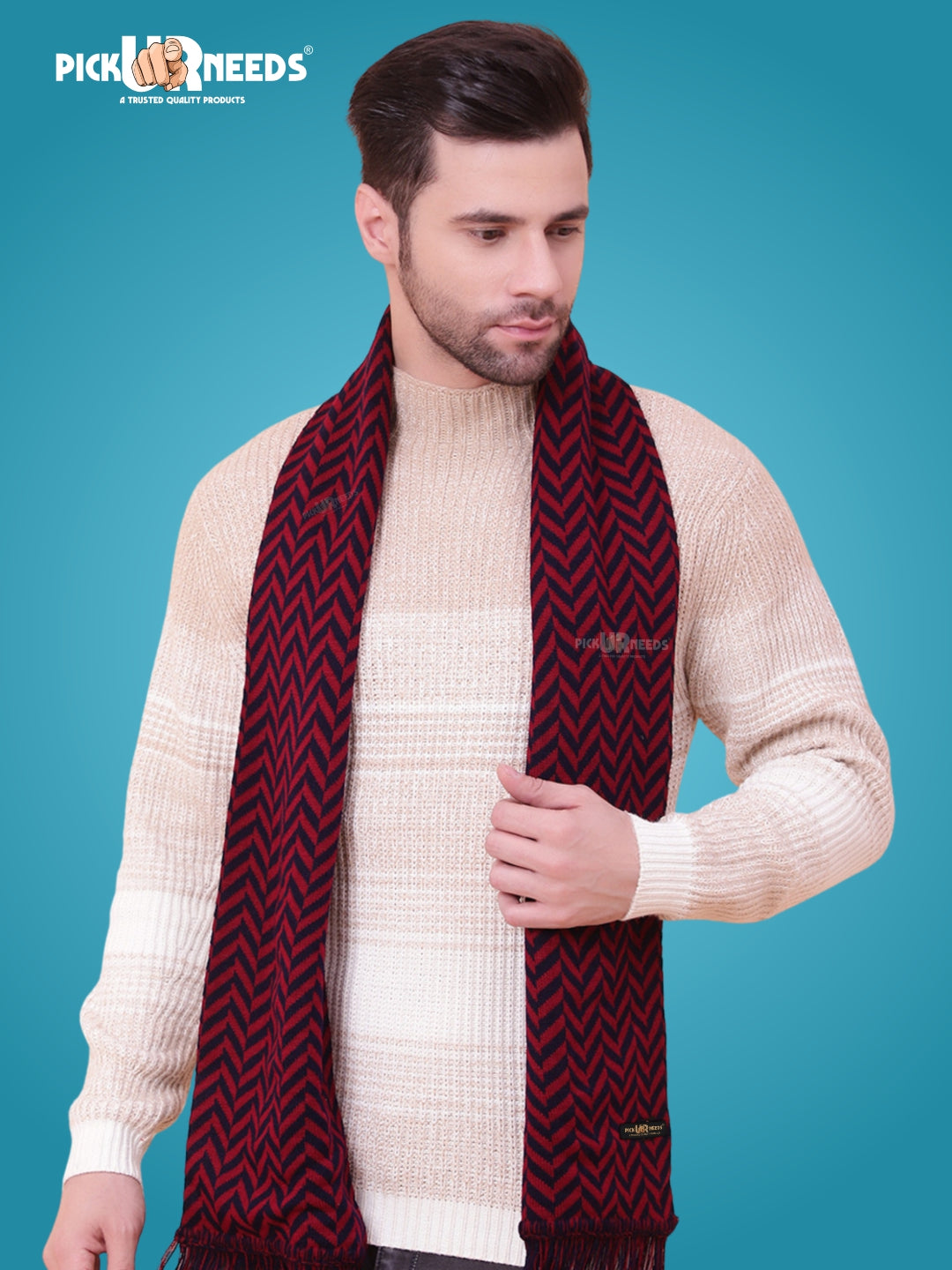Pick Ur Needs Men's Stylish Zig Zag Knit Scarf  Soft, Warm & Breathable Fabric for Causal & Formal Wear Winter Muffler