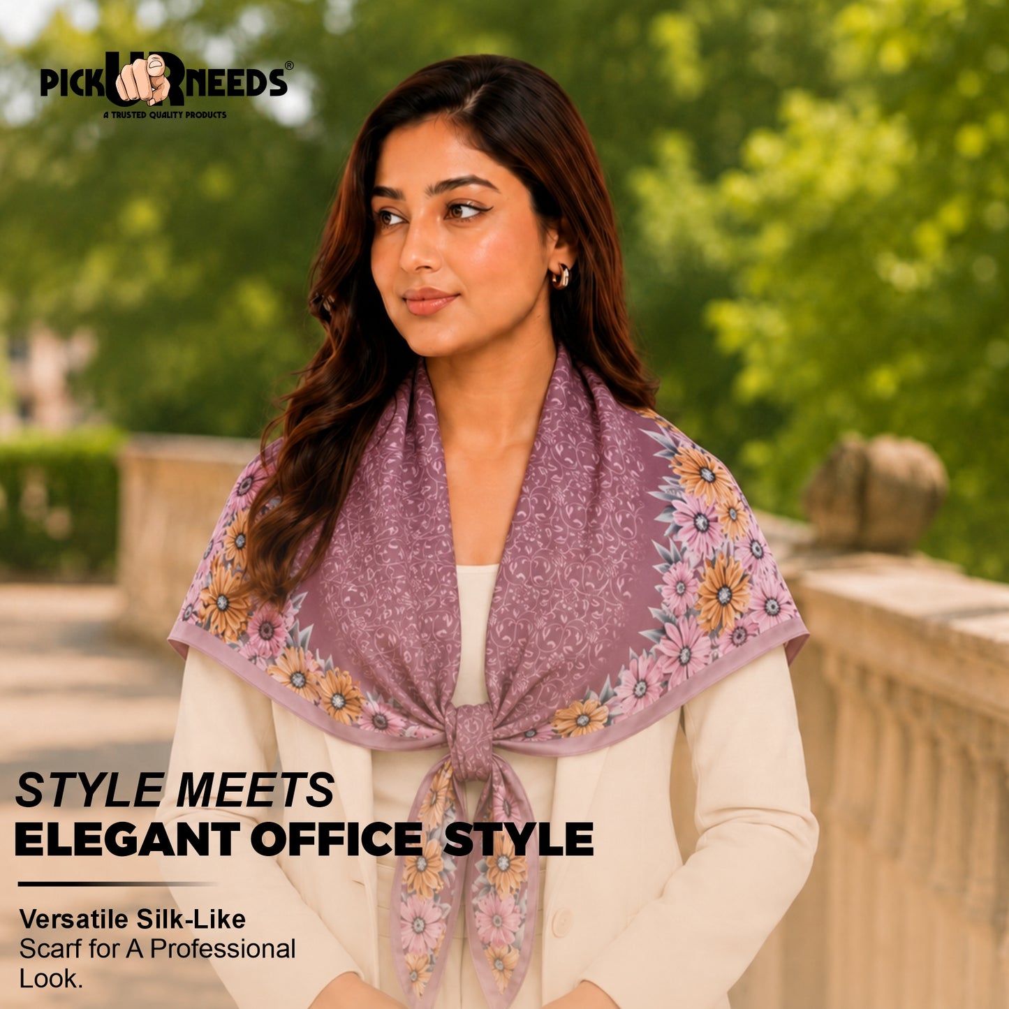 Pick Ur Needs Premium Summer Satin Silk Floral Printed Scarf for Womens & Girls Neck, Head, Shoulder Wrap Stole