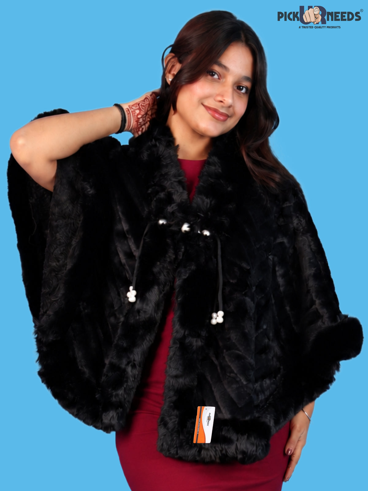 Pick Ur Needs Elegant Faux Fur Womens Shrug with Plush Collar,Soft Warm Winter Cape Poncho, Stylish Fluffy Shoulder Wrap for Ladies & Girls