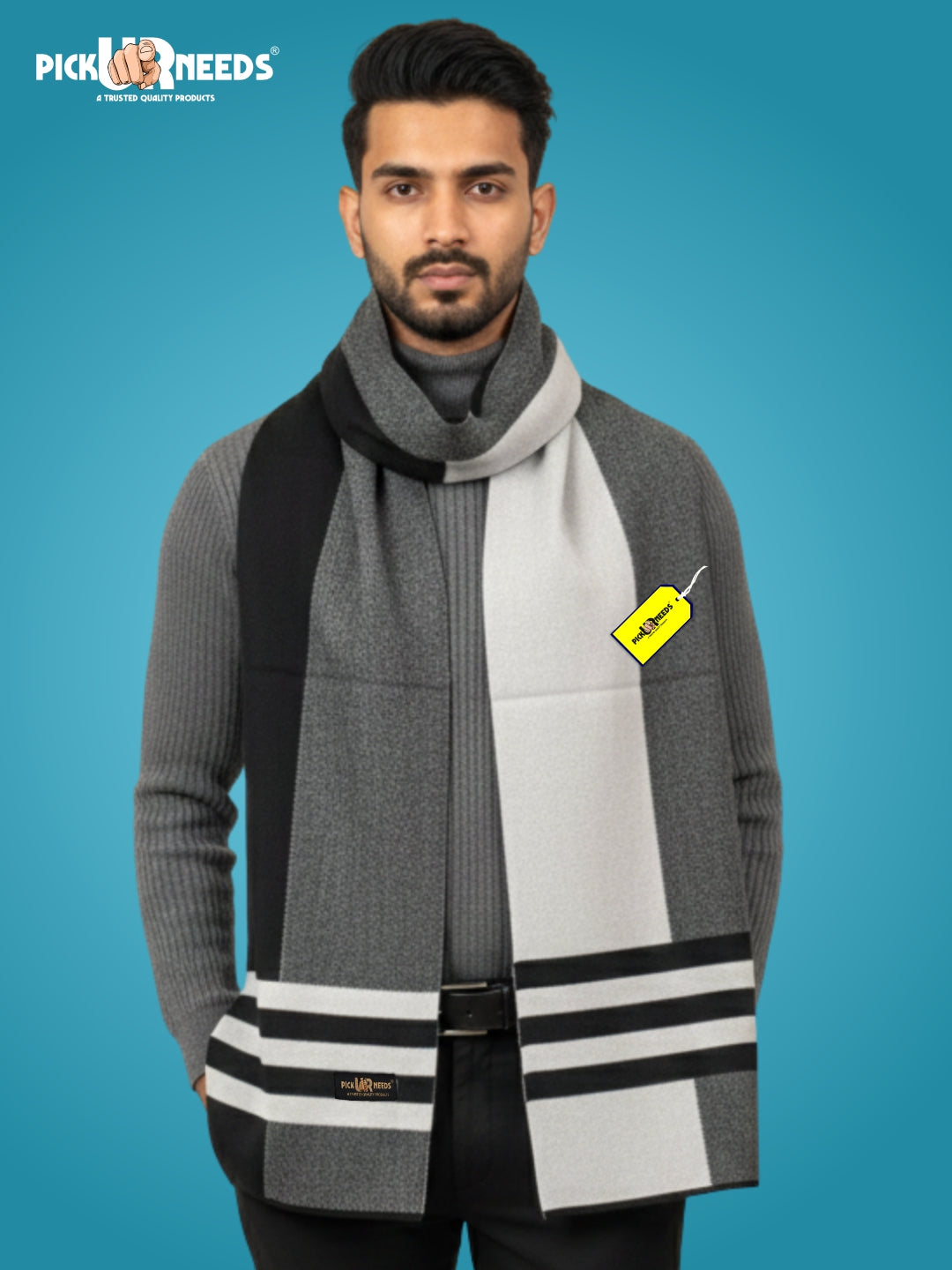 Pick Ur Needs Men’s Premium Winter Wool Muffler – Soft & Warm Knitted Scarf for Casual, Office & Travel Stylish Stripe Design
