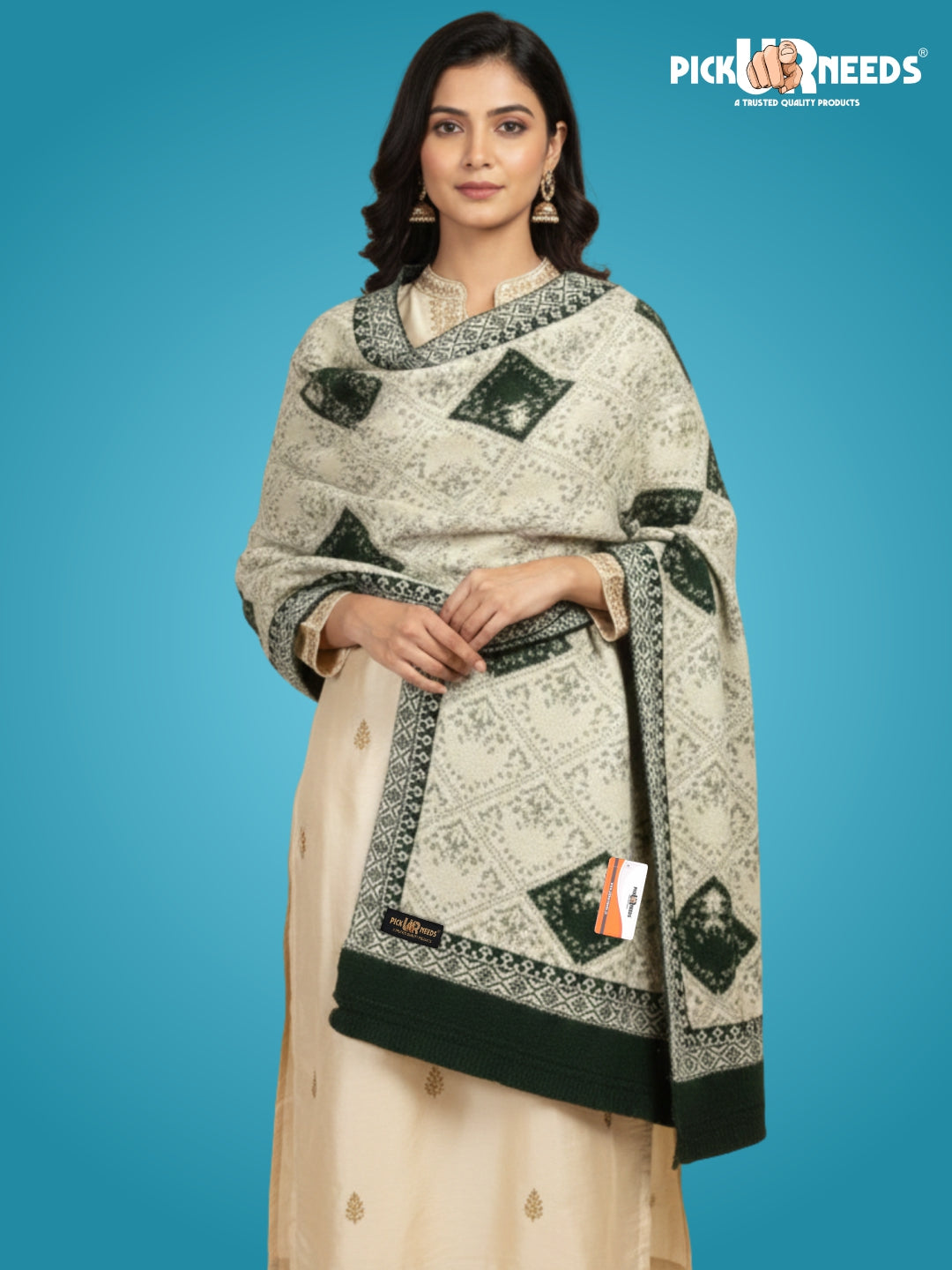 Pick Ur Needs Woolen Shawl for Women | Warm Winter Wool Fabric Shawls with Traditional Prints | Soft & Elegant Ethnic Stole