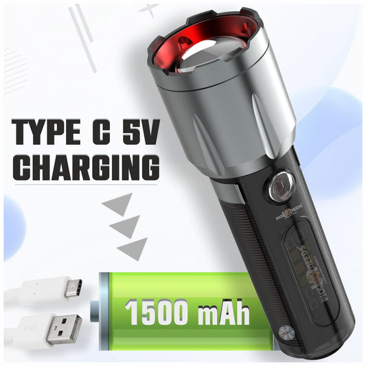 Pick Ur Needs 100W Rechargeable Zoomable Mini Pocket Torch With 3 Mode Light+Side RWB COB 3 hrs Torch Emergency Light (Black)
