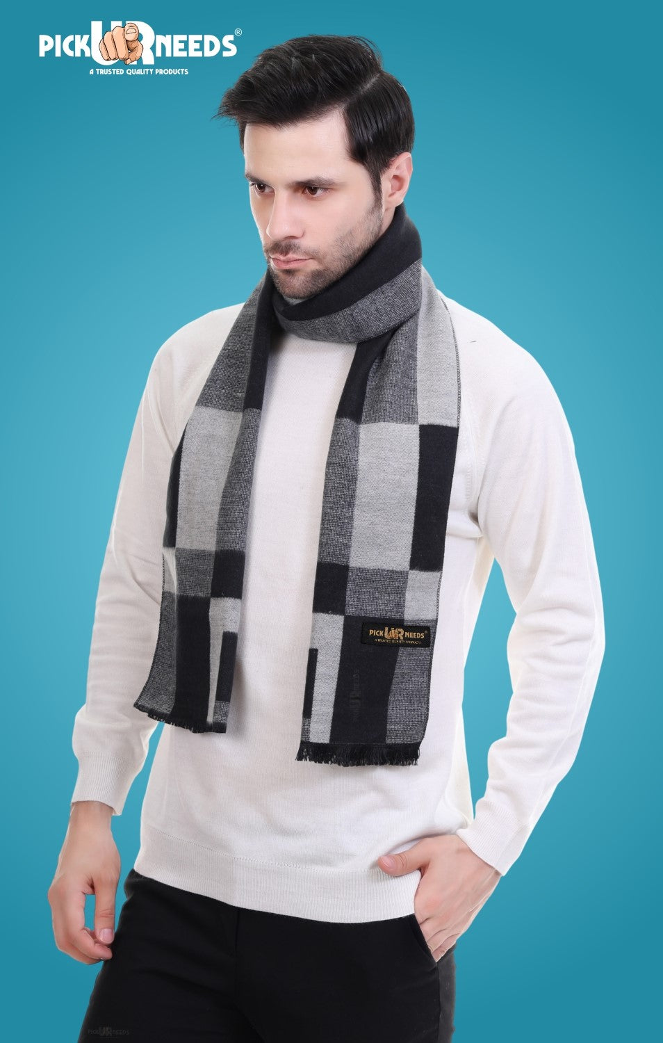 Pick Ur Needs Men's Muffler Check Desgin Premium Woolen Blend Fabric Stylish Look Muffler For Men