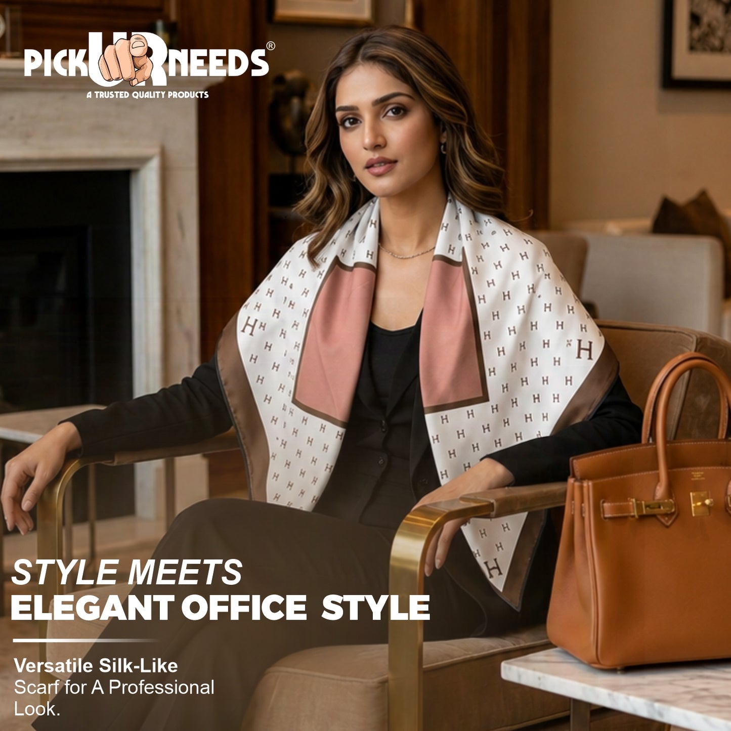 Pick Ur Needs Elegant Womens Premium Printed Satin Silk Feel Square Neck & Head Girls Scarf