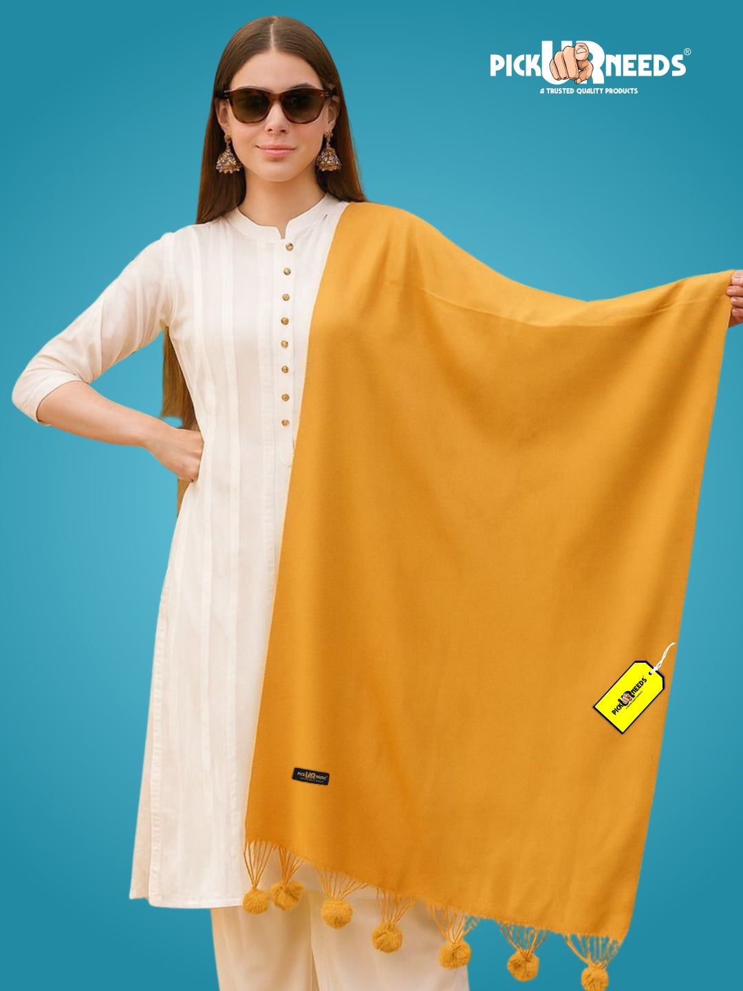 Pick Ur Needs Premium Women’s Wool Blend Scarf Soft Woolen Shawl Winter Stole with Tassels & Pom Poms