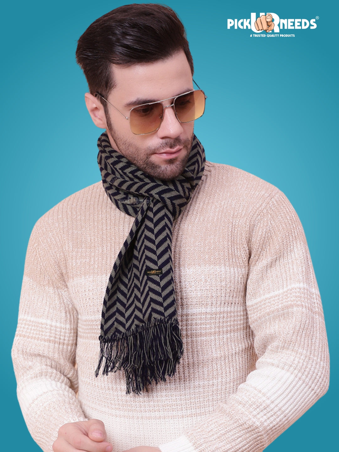 Pick Ur Needs Men's Stylish Zig Zag Knit Scarf  Soft, Warm & Breathable Fabric for Causal & Formal Wear Winter Muffler