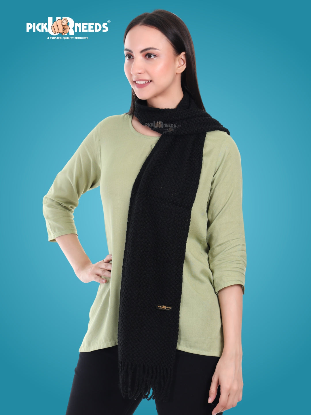 Pick Ur Needs Women's Chunky Knit Scarf  Soft, Warm & Breathable Winter Muffler  Unisex Solid Tan Textured Knit with Fringes