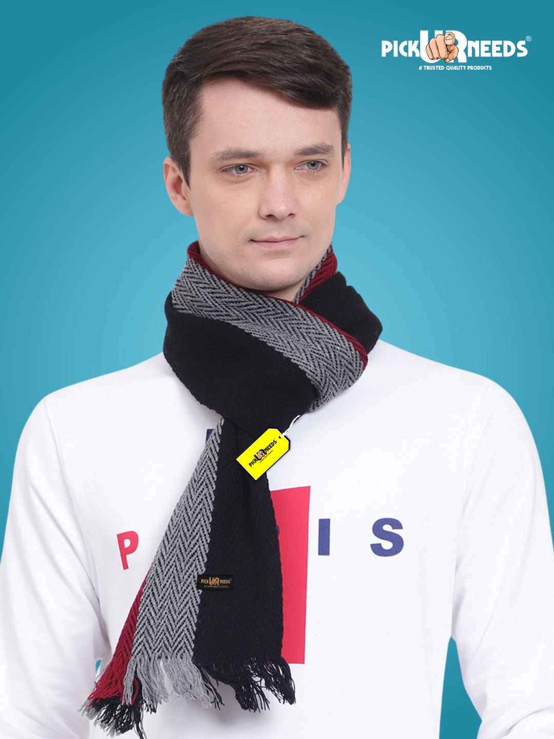Pick Ur Needs Premium Men's Warm And Stylish Woolen Muffler With Multicolour Stripes And Stylish Tussles Ends