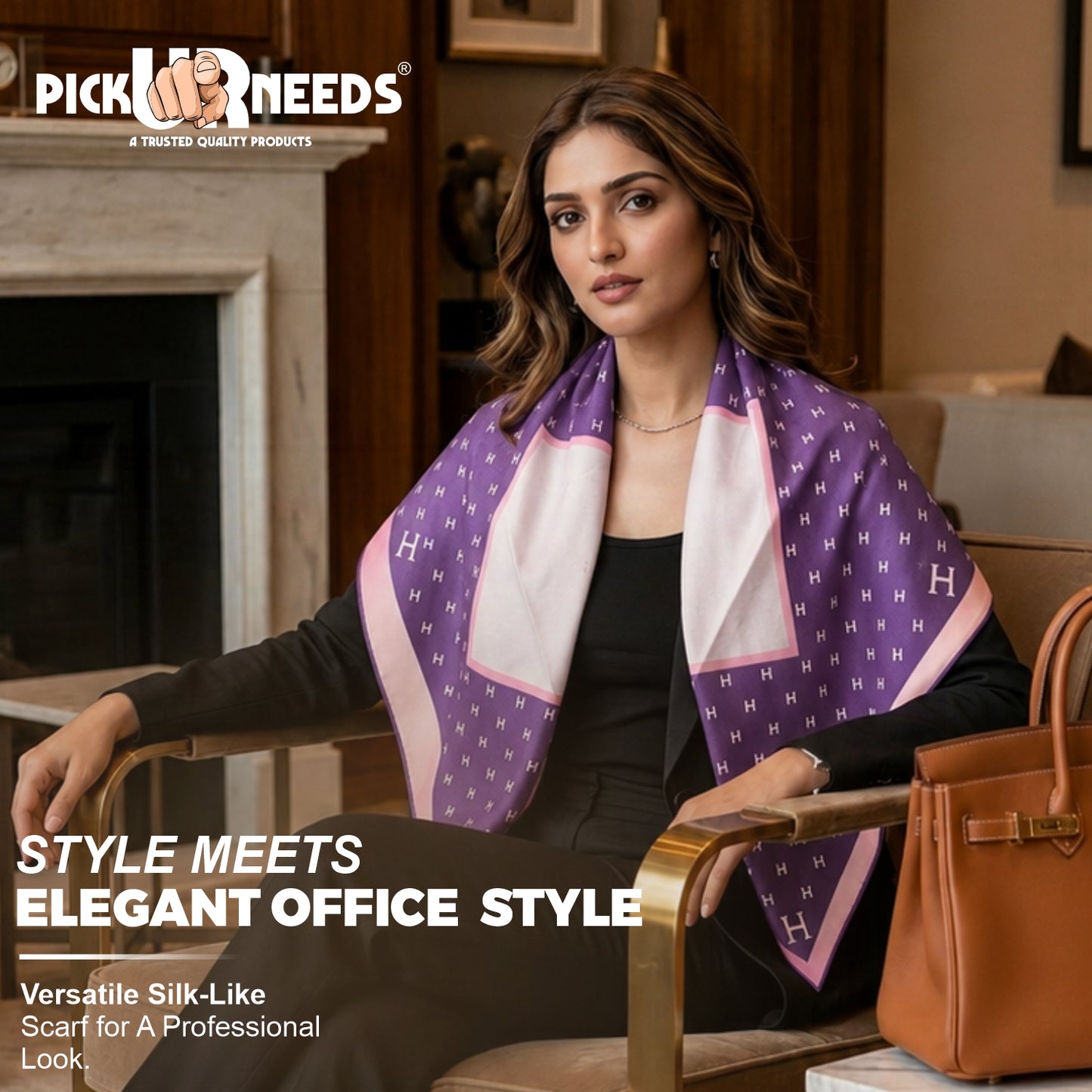 Pick Ur Needs Elegant Womens Premium Printed Satin Silk Feel Square Neck & Head Girls Scarf