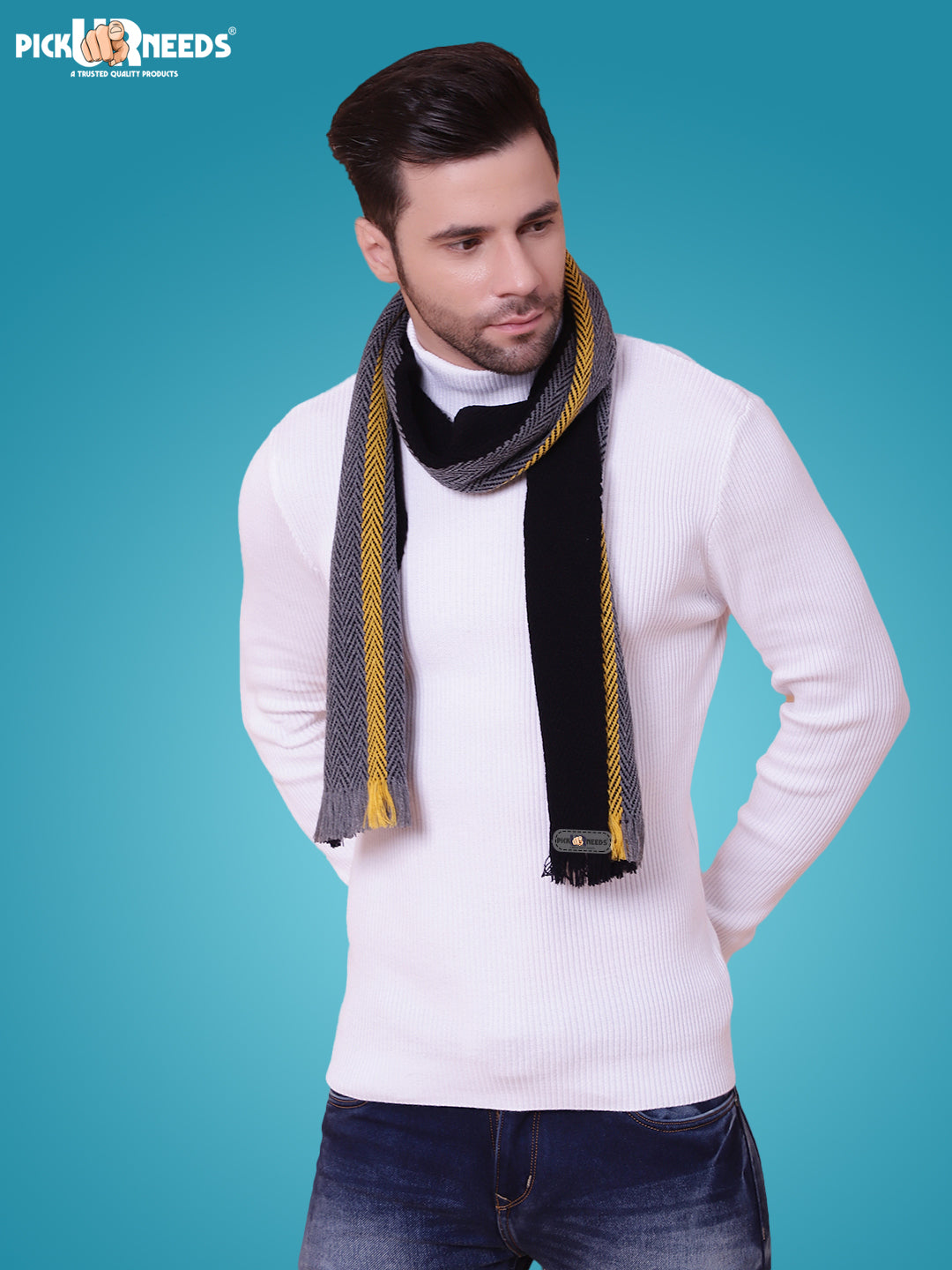 Pick Ur Needs Premium Men's Warm And Stylish Woolen Muffler With Multicolour Stripes And Stylish Tussles Ends