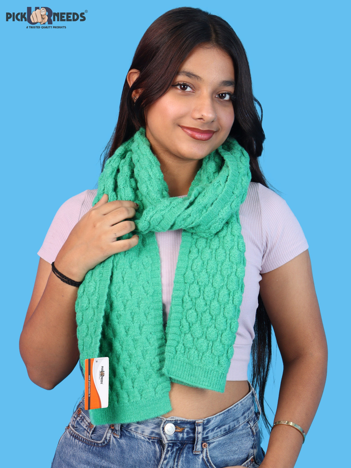 Pick Ur Needs Women and Girls Knitted Winter Muffler, Textured Woollen Scarf with Elegant Woven Pattern, Soft Warm Lightweight Neck Wrap