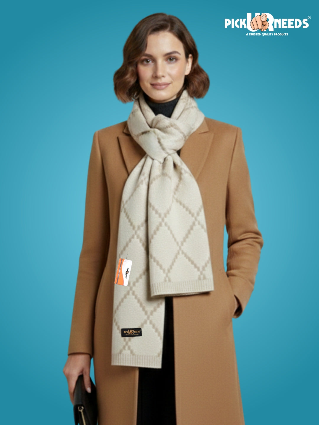 Pick Ur Needs Premium Winter Woolen Scarf for Women Designer Checkered Warm Muffler Soft, Stylish & Cozy Cold Weather Wrap