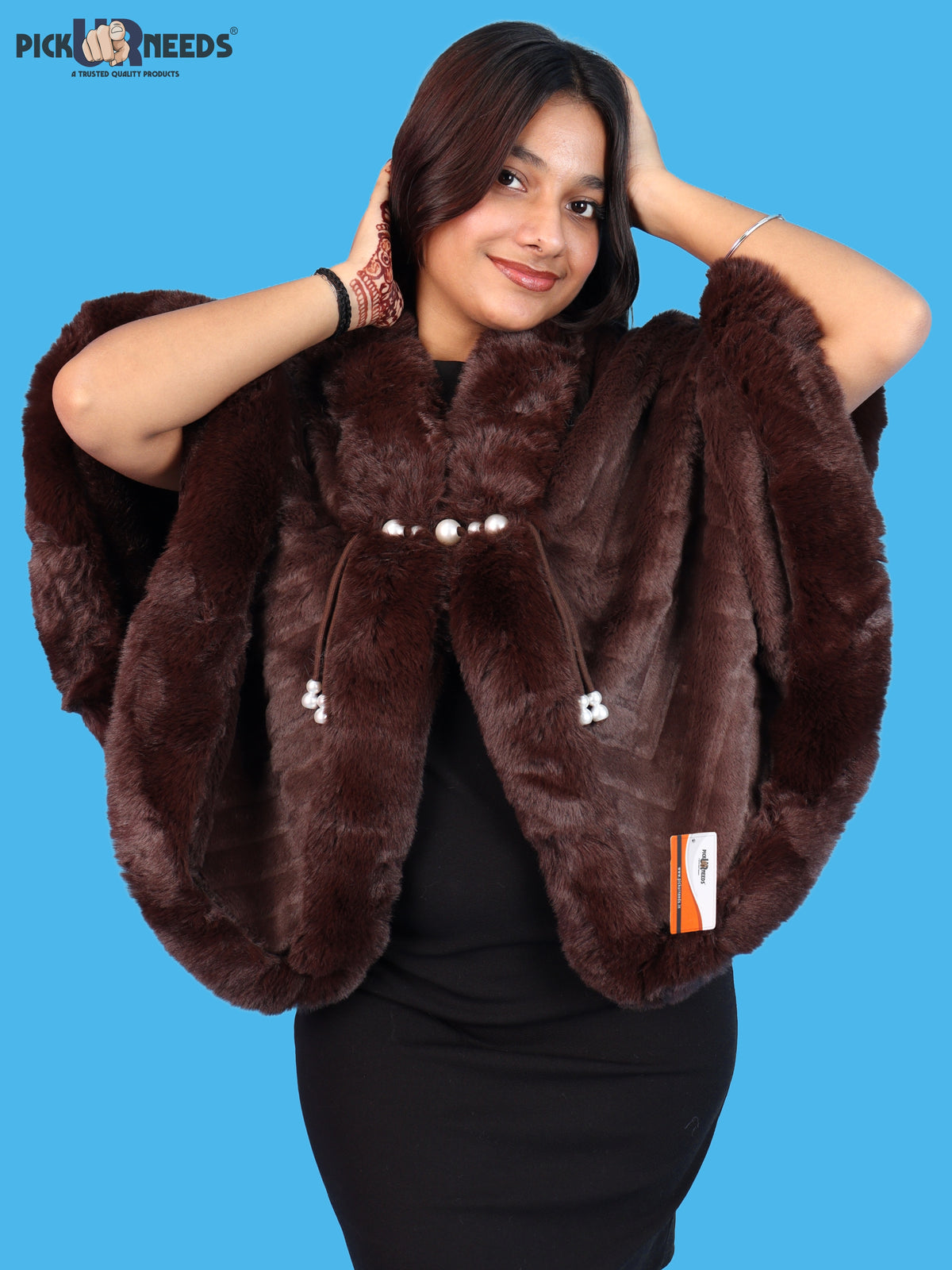 Pick Ur Needs Elegant Faux Fur Womens Shrug with Plush Collar,Soft Warm Winter Cape Poncho, Stylish Fluffy Shoulder Wrap for Ladies & Girls