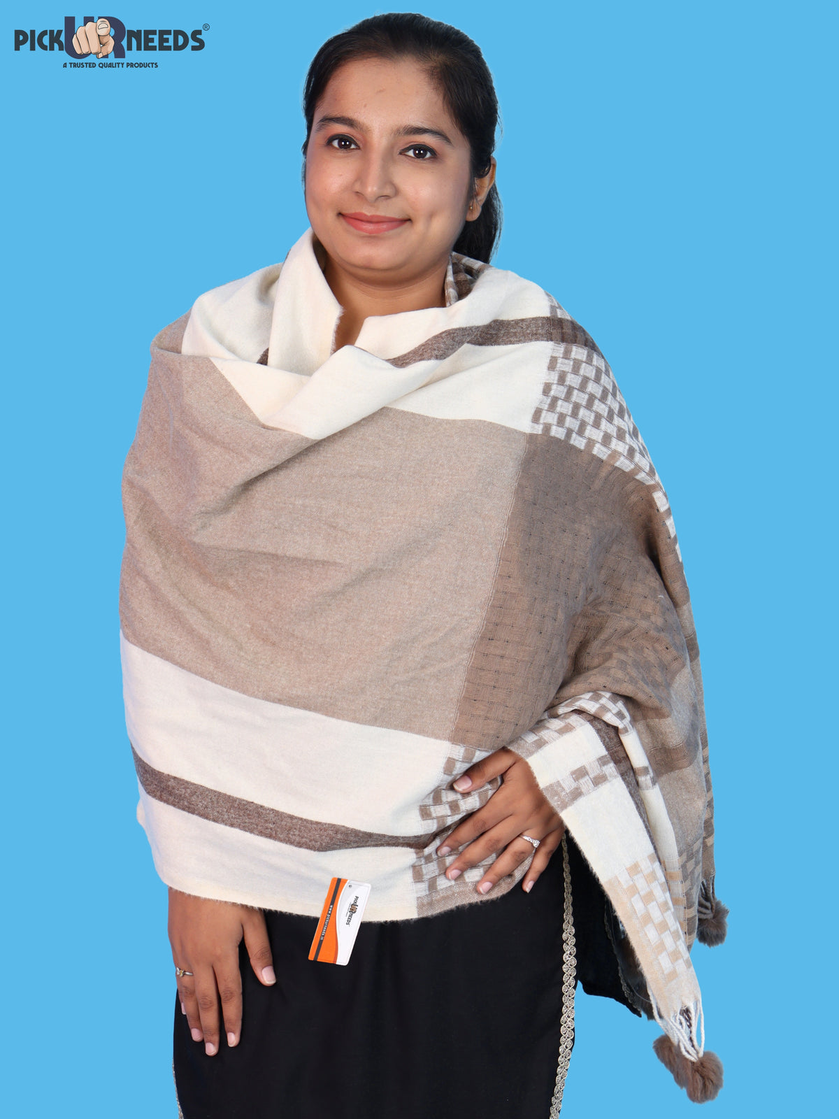 Pick Ur Needs Women Designer Winter Shawl with Geometric Checkered Pattern Shoulder Wrap with Tassels Stylish Stole for Girls Party, Casual & Ethnic Wear