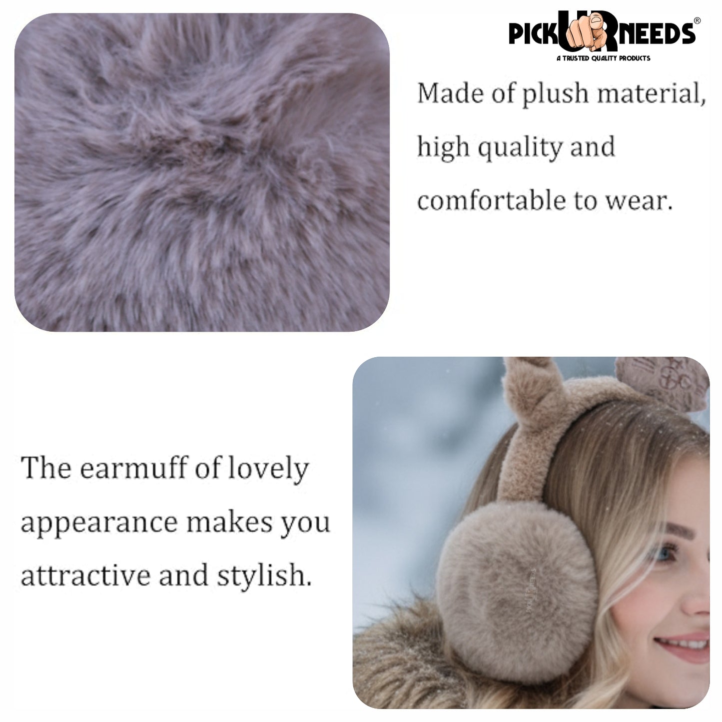 Pick Ur Needs Cute Cat Ear Muffs for Women & Kids – Foldable Ultra-Soft Winter Earmuffs, Lightweight Plush Ear Warmers