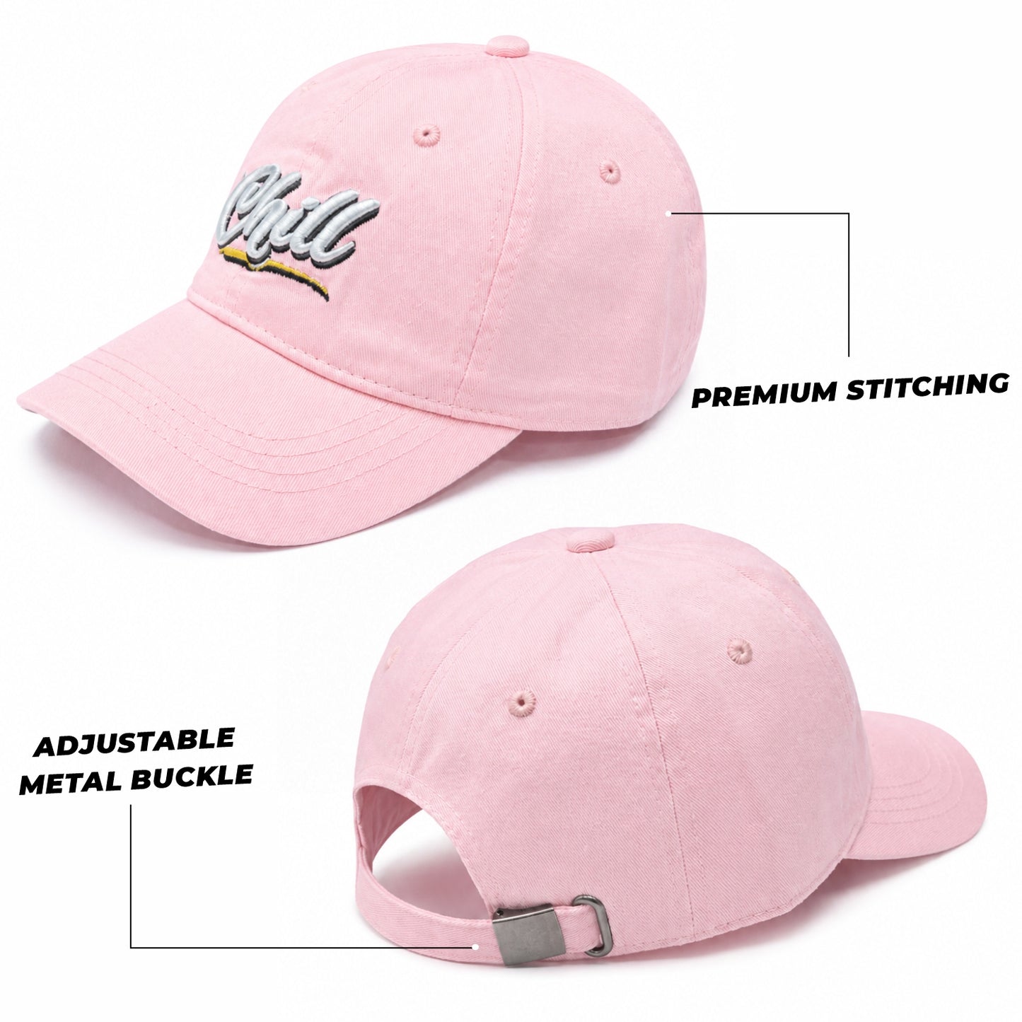 Pick Ur Needs Chill Embroidered Baseball Cap, Adjustable Dad Hat, Everyday Essential Sun Protection Caps Kids