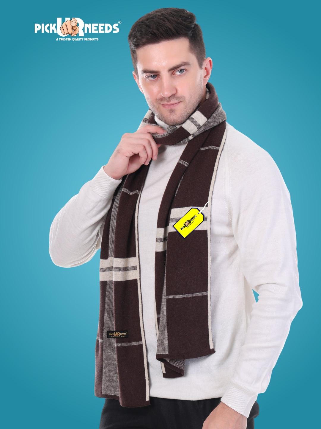 Pick Ur Needs Men’s Woolen Muffler Stylish Checked Soft & Warm Wool Blend Winter Scarf Hand Washable Neck Wrap