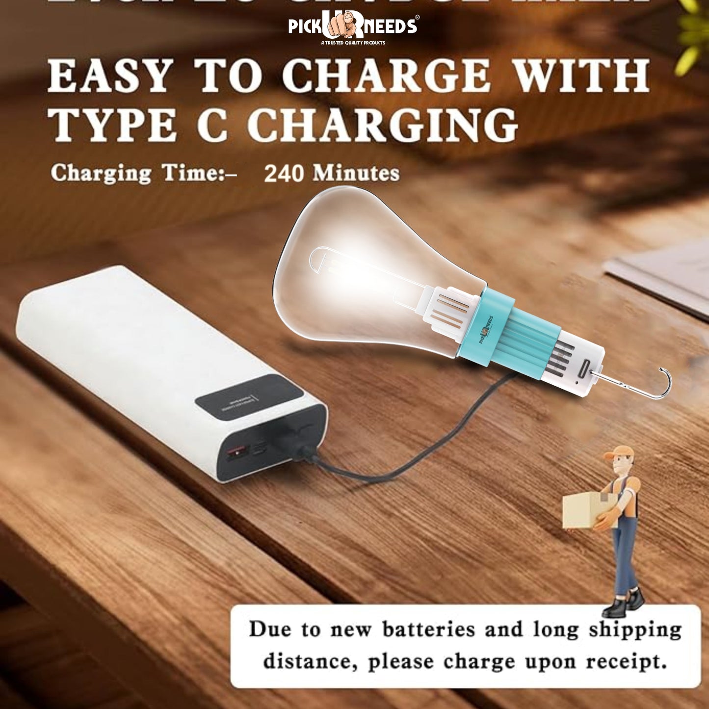 Pick Ur Needs 100W LED Rechargeable Light Bulb with 3 Modes, Ideal for Home, Outdoor,Powercuts 5 hrs Bulb Emergency Light