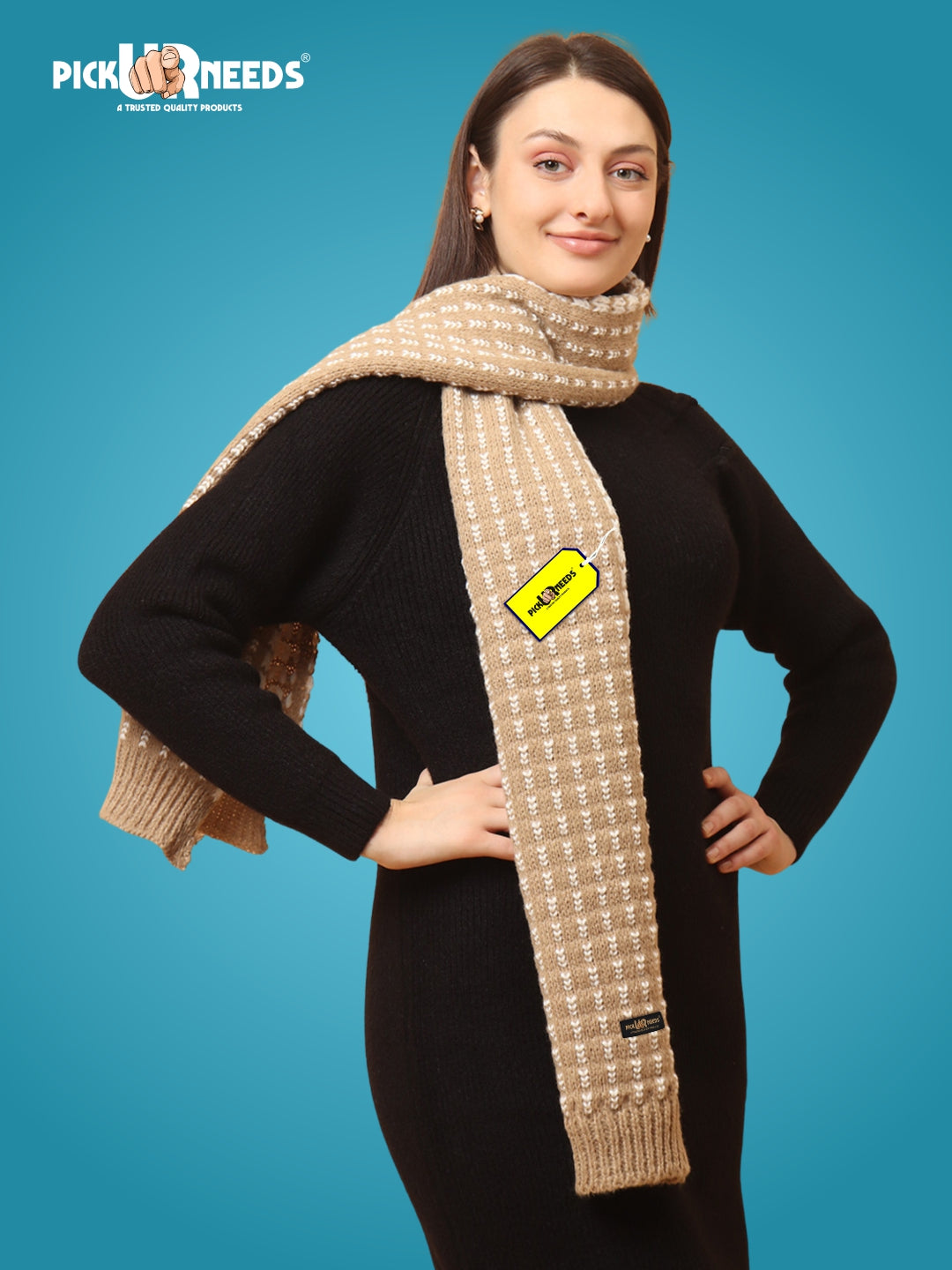Pick Ur Needs Women Knitted Winter Muffler Soft & Warm Woolen Scarf with Stylish Pattern Lightweight Neck Wrap for Casual, Office