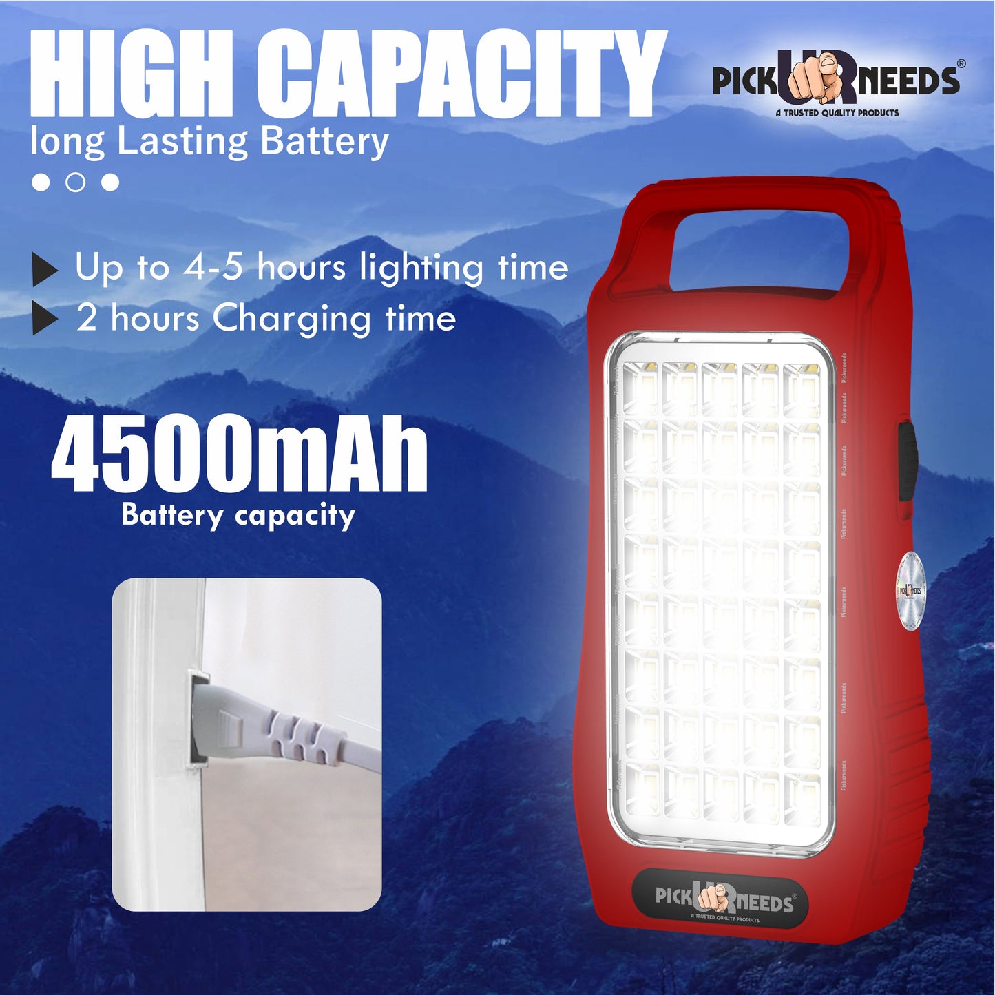 Pick Ur Needs 50W Rechargeable Emergency Light With 40 SMD Big LED 4500mAh Long Battery Backup 8 hrs Lantern Emergency Light